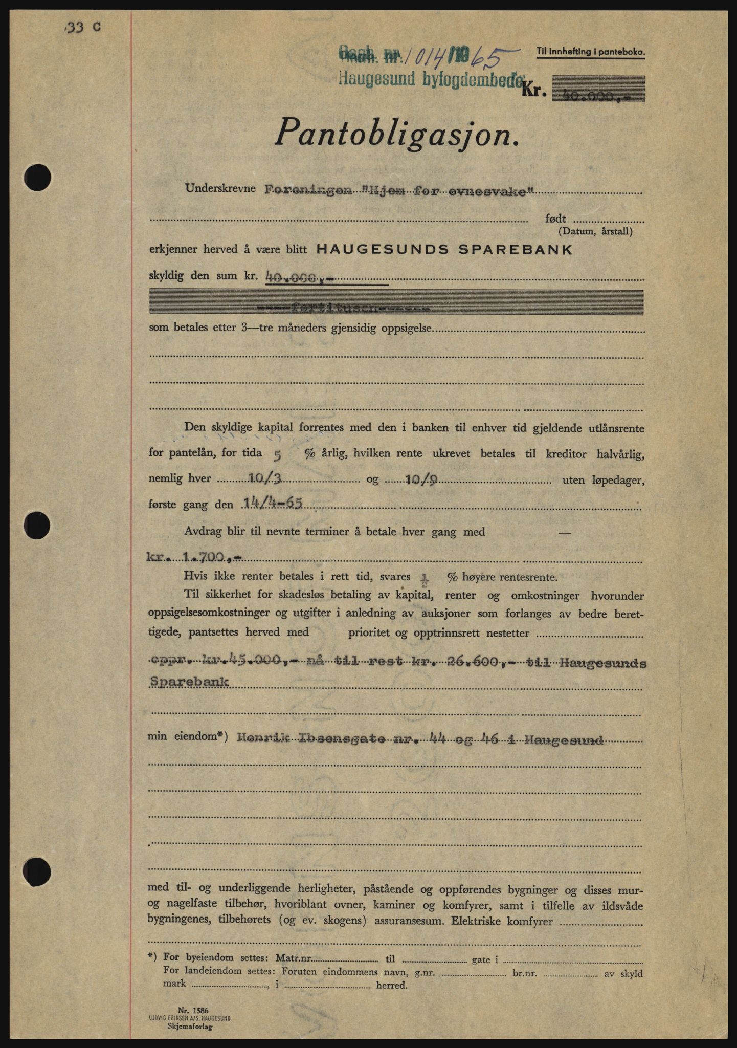 Haugesund tingrett, SAST/A-101415/01/II/IIC/L0053: Mortgage book no. B 53, 1965-1965, Diary no: : 1014/1965