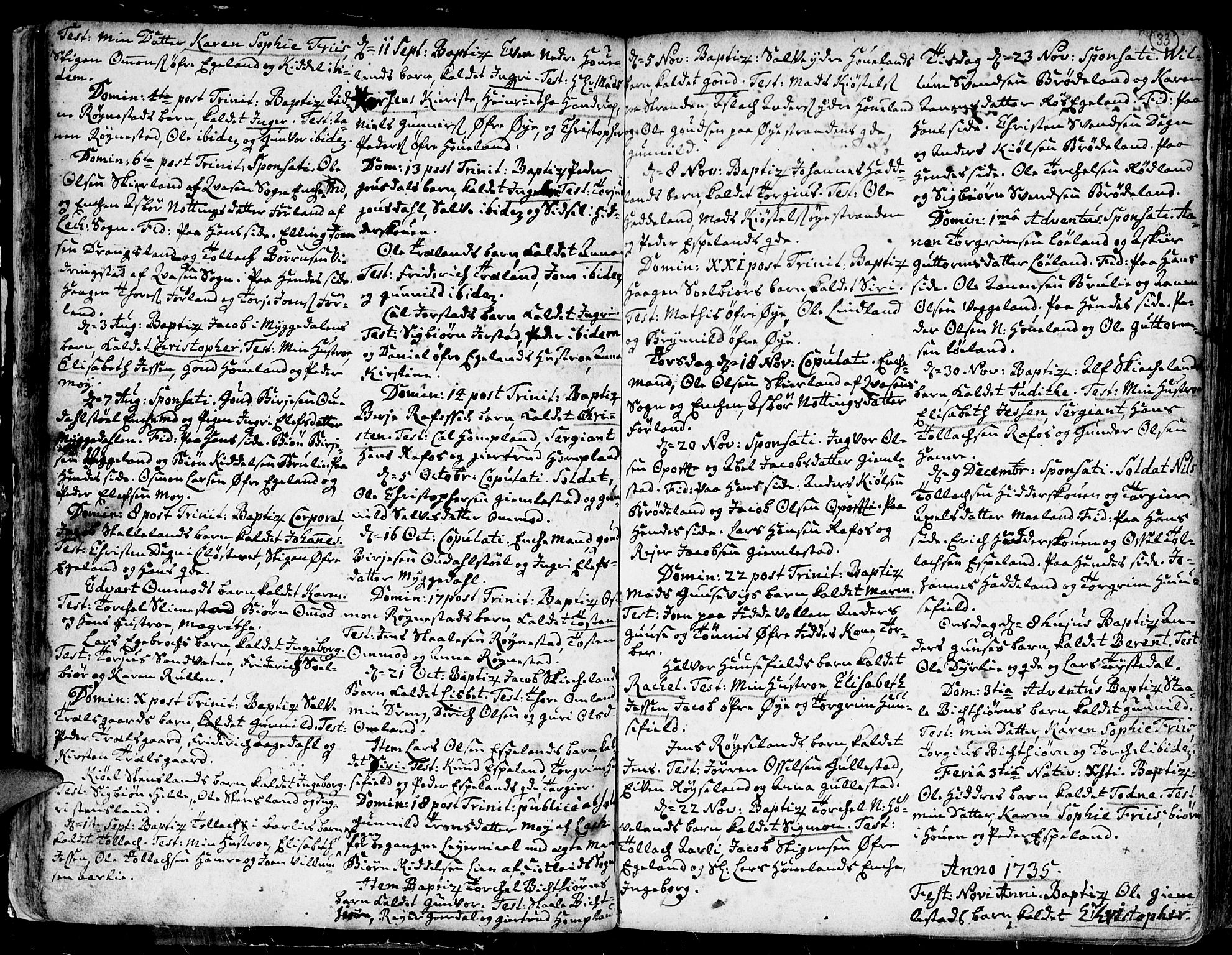 Kvinesdal sokneprestkontor, AV/SAK-1111-0026/F/Fa/Fab/L0001: Parish register (official) no. A 1 /1, 1710-1788, p. 33