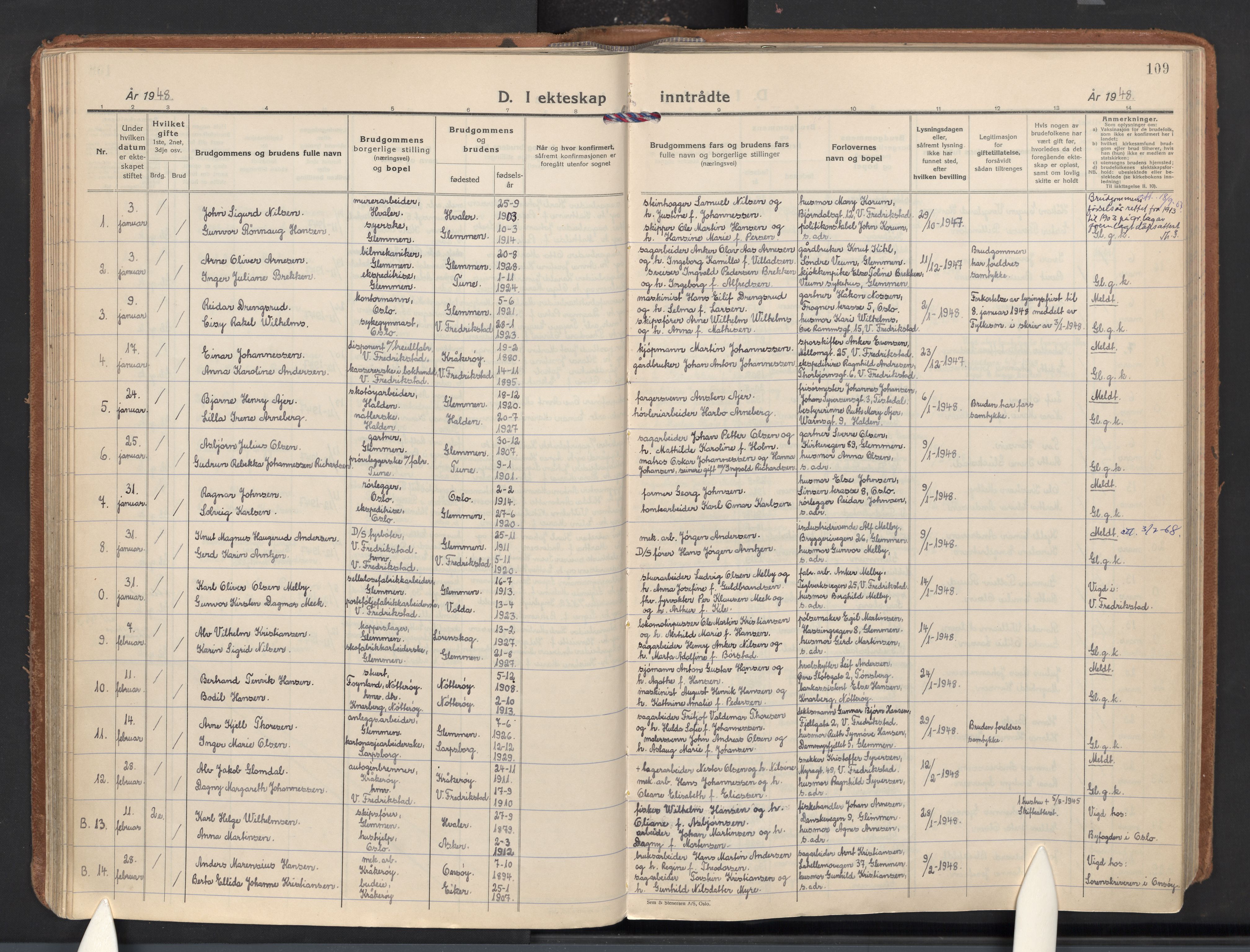 Glemmen prestekontor Kirkebøker, AV/SAO-A-10908/F/Fa/L0020: Parish register (official) no. 20, 1938-1968, p. 109