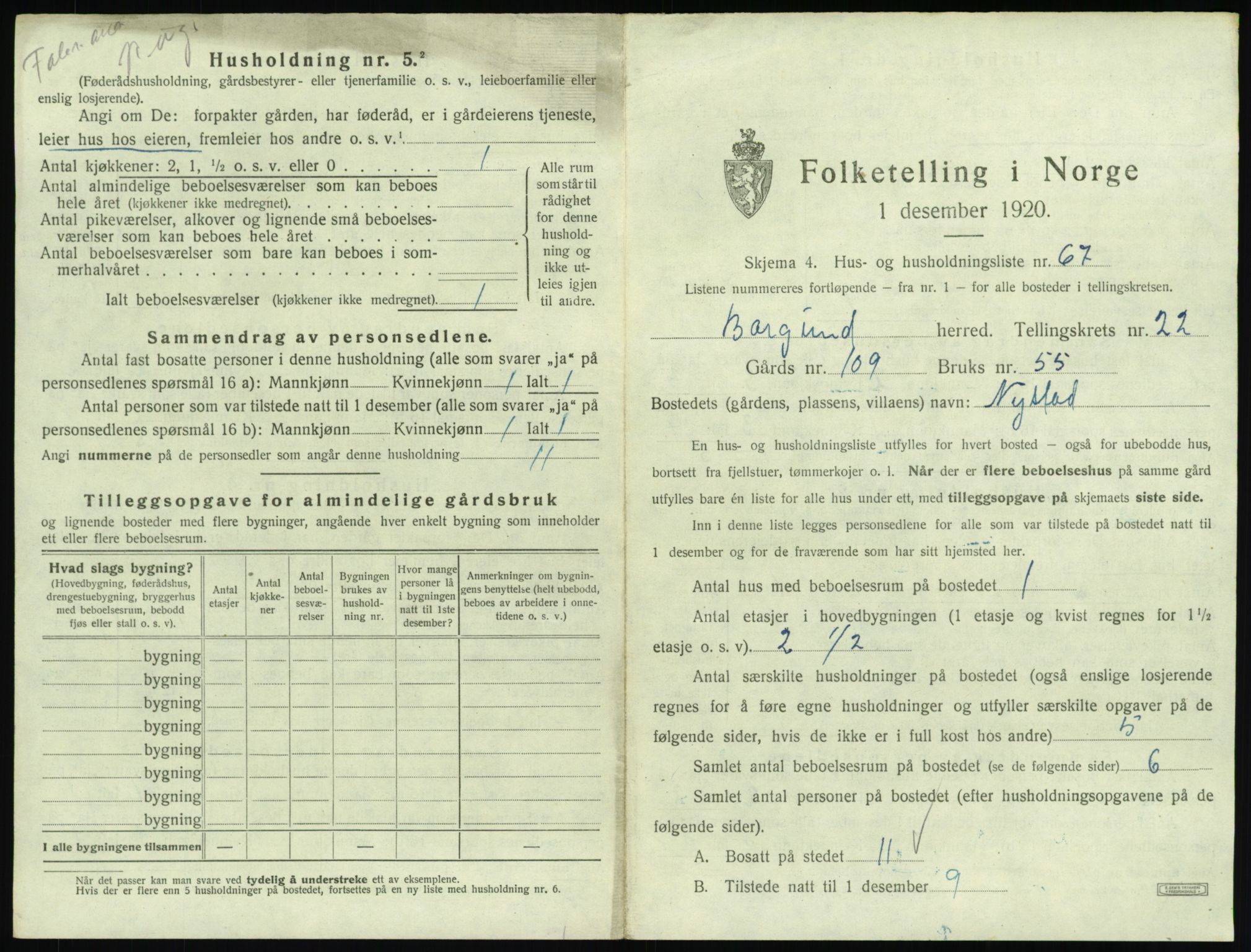 SAT, 1920 census for Borgund, 1920, p. 1948