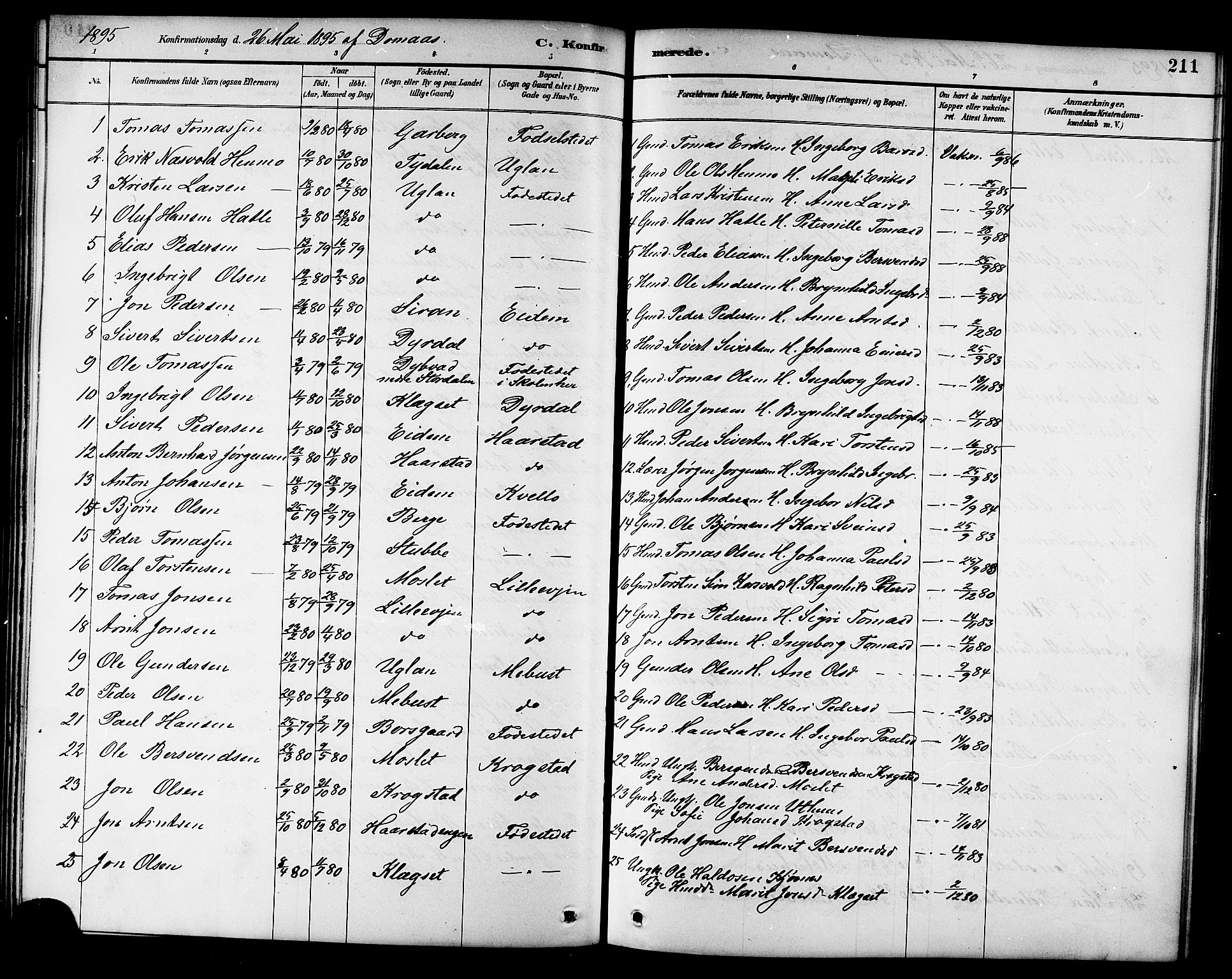 Ministerialprotokoller, klokkerbøker og fødselsregistre - Sør-Trøndelag, AV/SAT-A-1456/695/L1157: Parish register (copy) no. 695C08, 1889-1913, p. 211