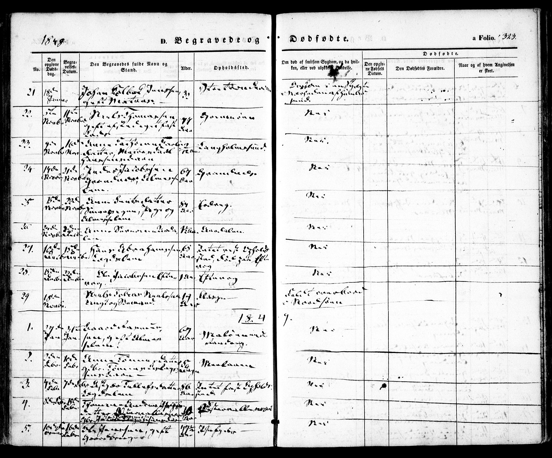 Høvåg sokneprestkontor, SAK/1111-0025/F/Fa/L0003: Parish register (official) no. A 3, 1843-1858, p. 323