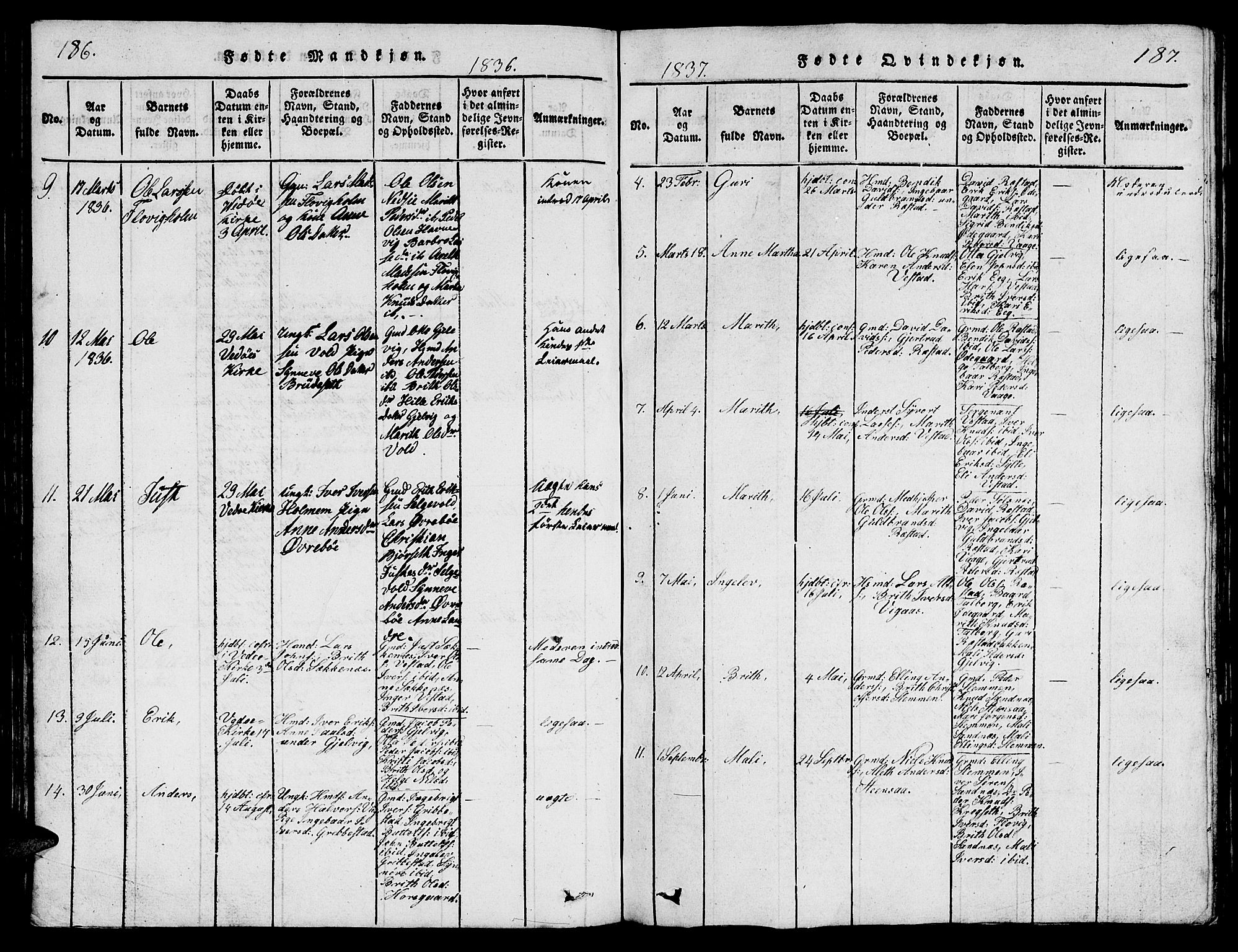 Ministerialprotokoller, klokkerbøker og fødselsregistre - Møre og Romsdal, AV/SAT-A-1454/547/L0610: Parish register (copy) no. 547C01, 1818-1839, p. 186-187