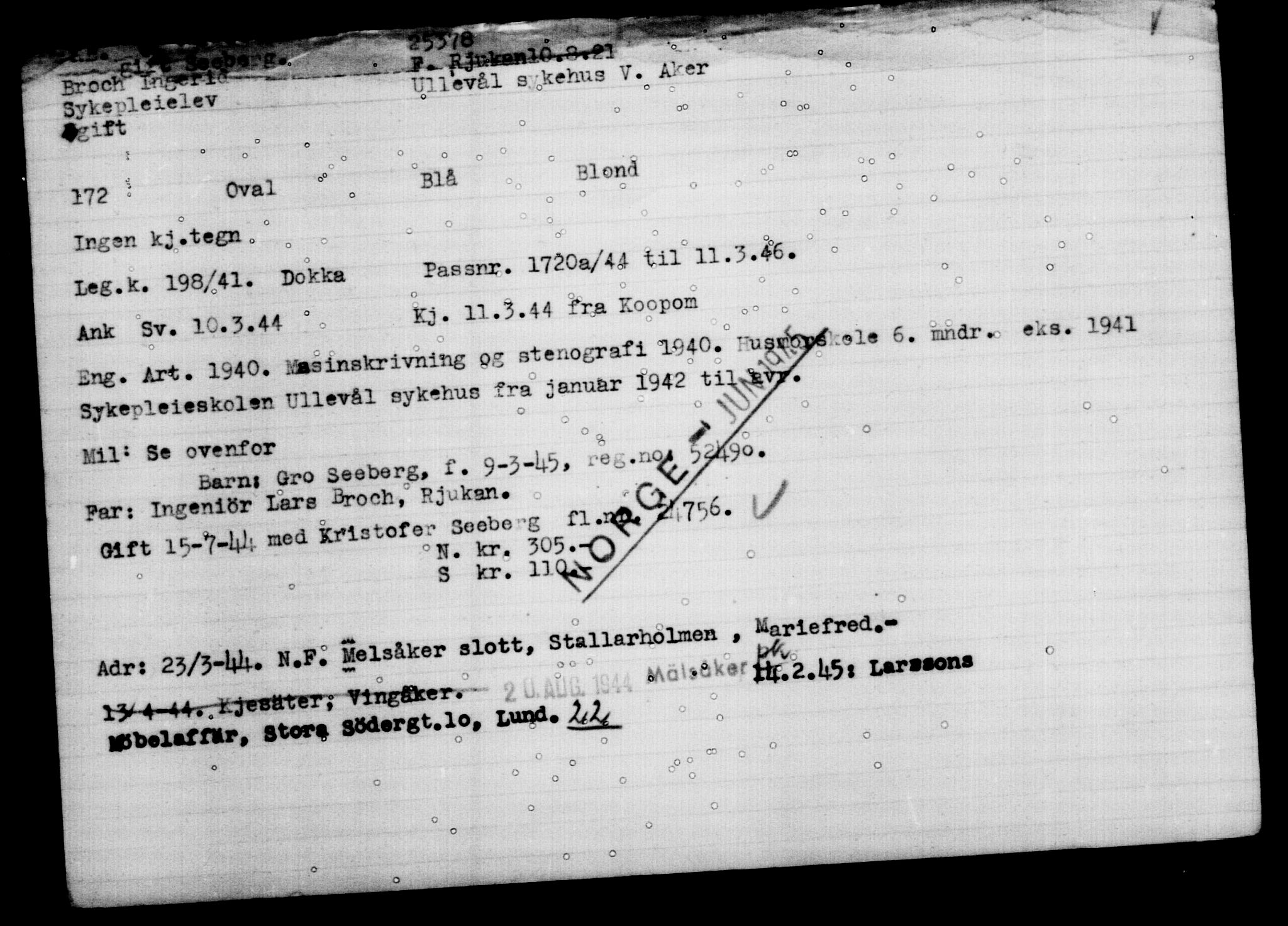 Den Kgl. Norske Legasjons Flyktningskontor, AV/RA-S-6753/V/Va/L0011: Kjesäterkartoteket.  Flyktningenr. 25300-28349, 1940-1945, p. 80