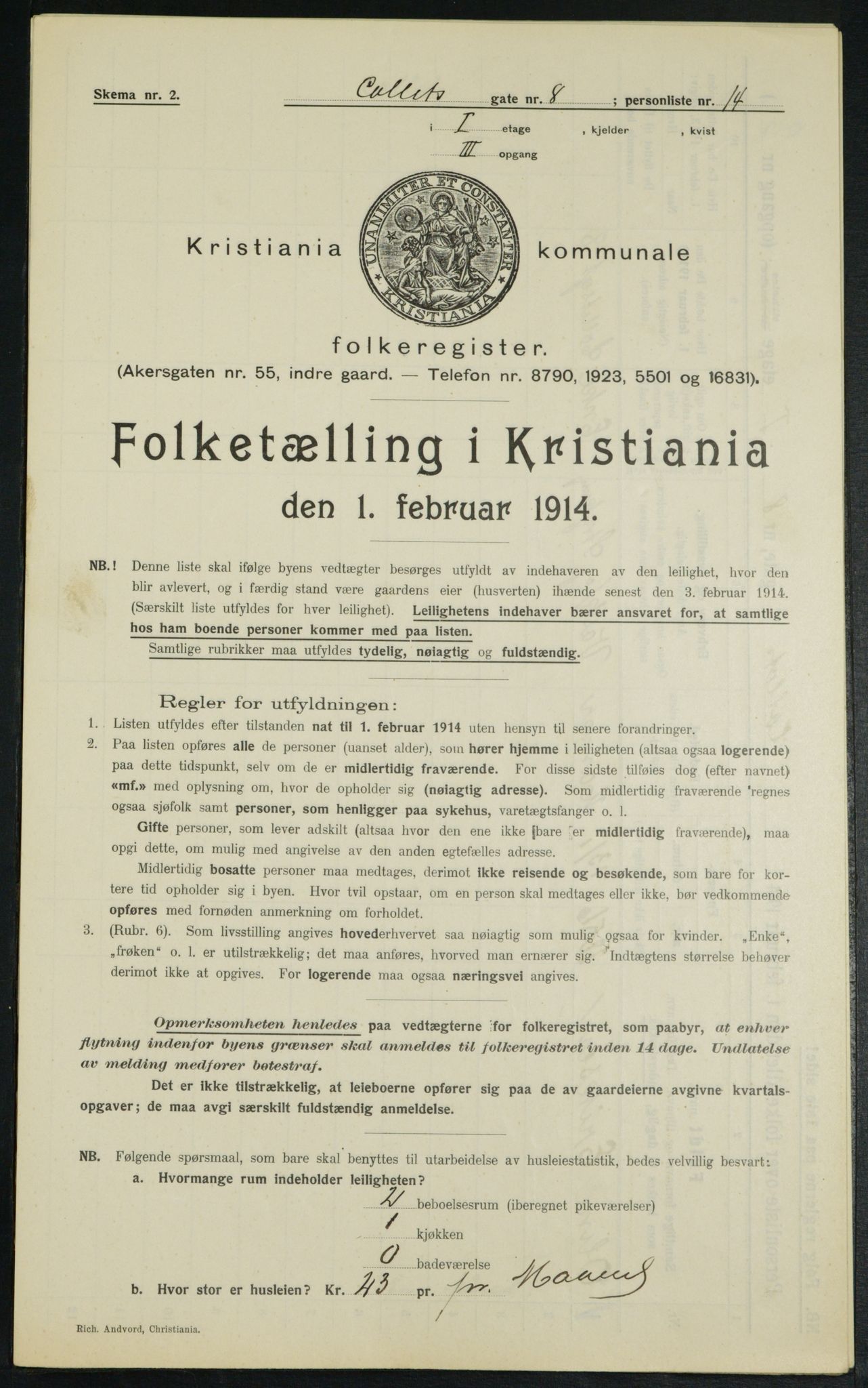 OBA, Municipal Census 1914 for Kristiania, 1914, p. 13216