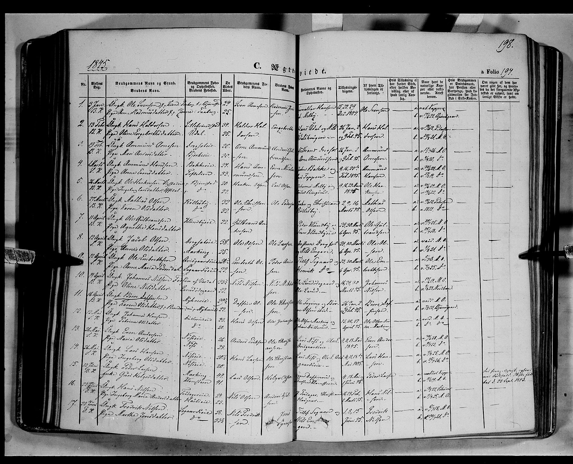 Biri prestekontor, SAH/PREST-096/H/Ha/Haa/L0005: Parish register (official) no. 5, 1843-1854, p. 198