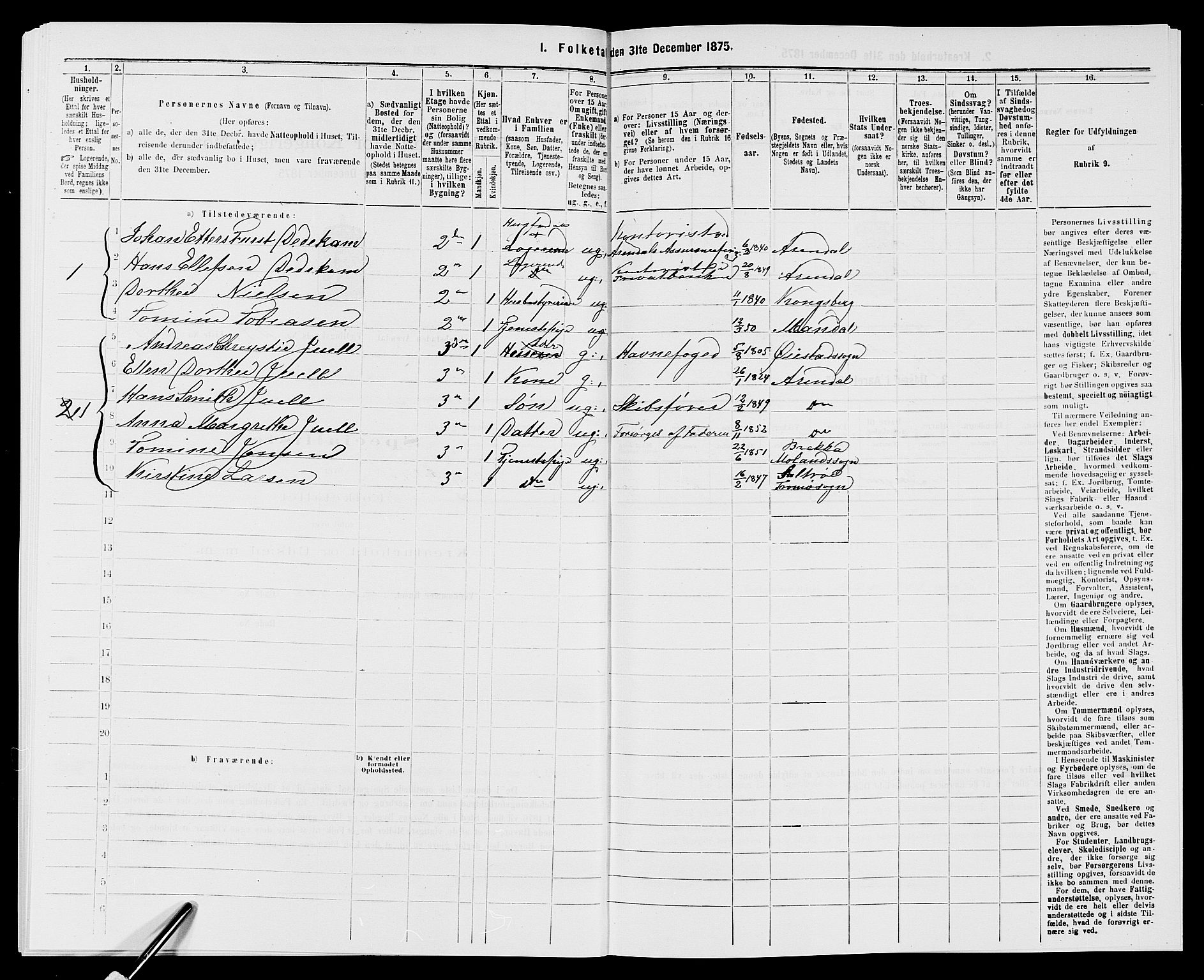 SAK, 1875 census for 0903P Arendal, 1875, p. 753