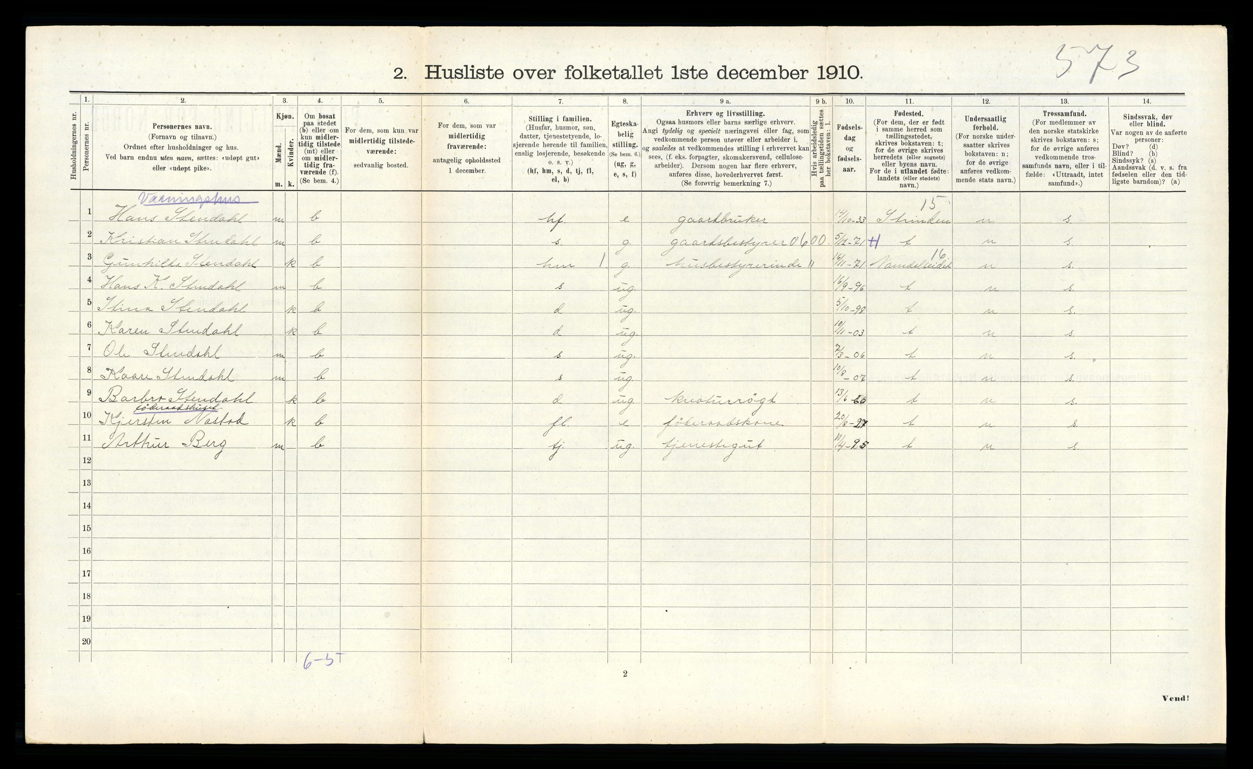 RA, 1910 census for Klinga, 1910, p. 262