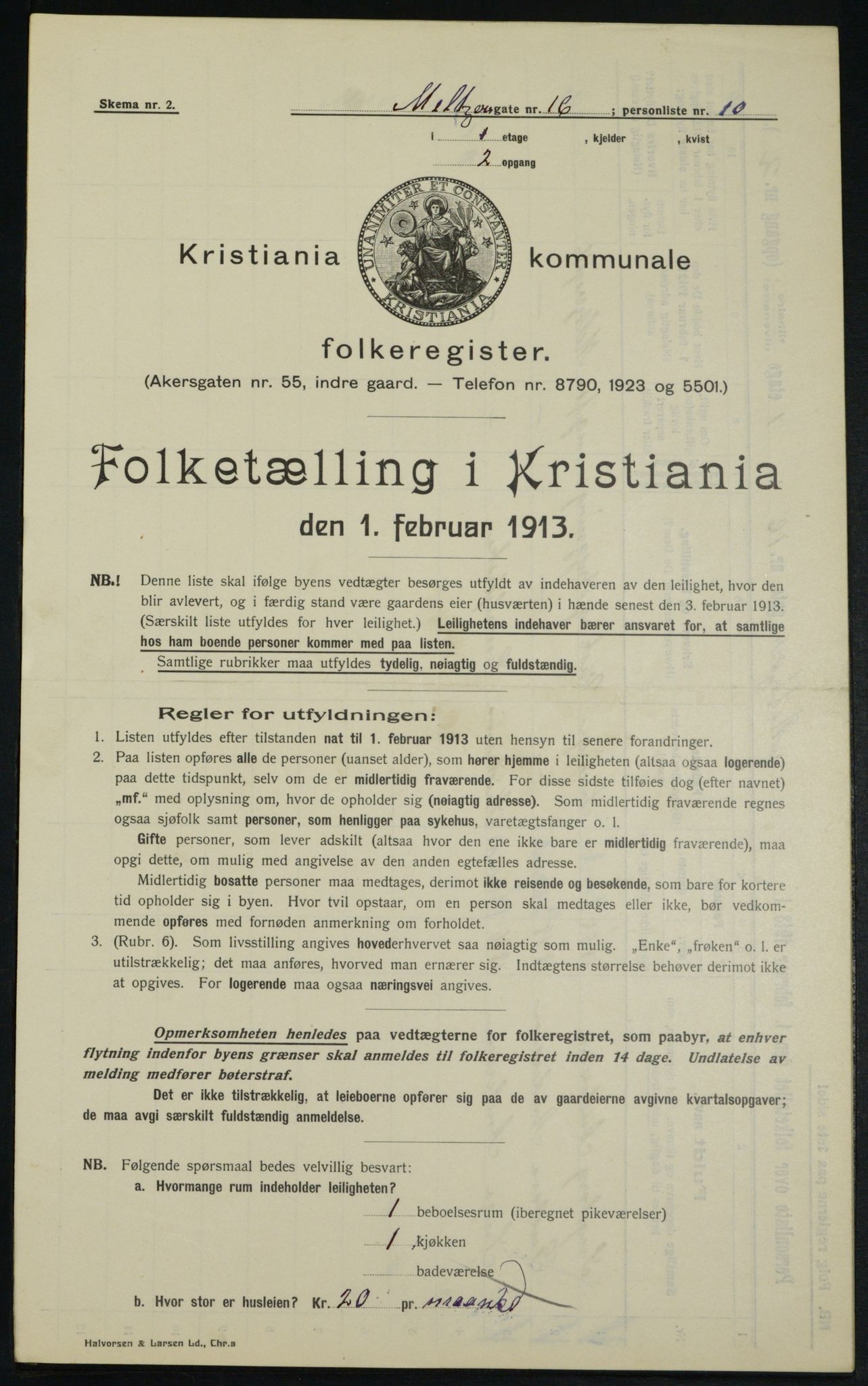 OBA, Municipal Census 1913 for Kristiania, 1913, p. 65220