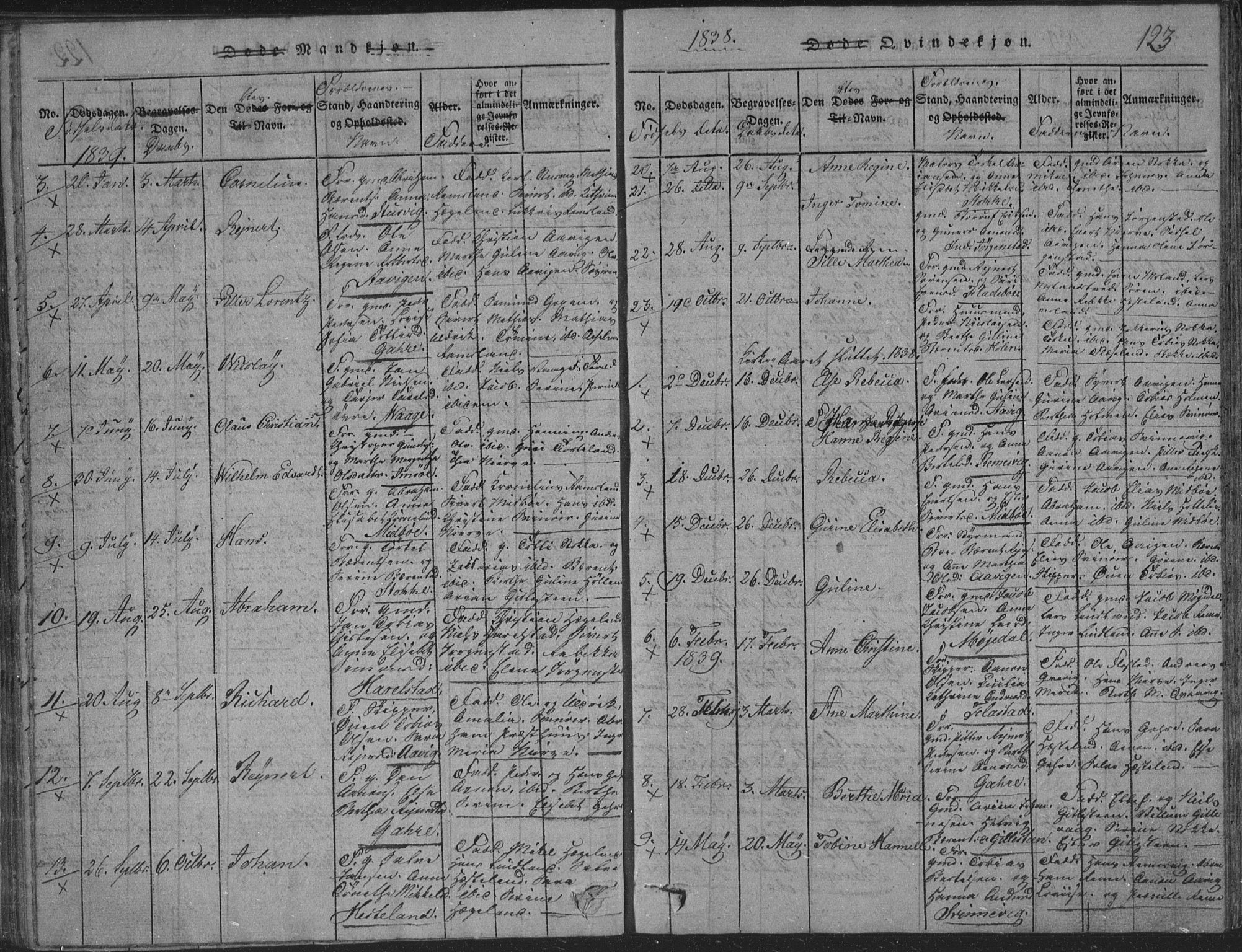 Sør-Audnedal sokneprestkontor, AV/SAK-1111-0039/F/Fb/Fba/L0001: Parish register (copy) no. B 1, 1815-1850, p. 123