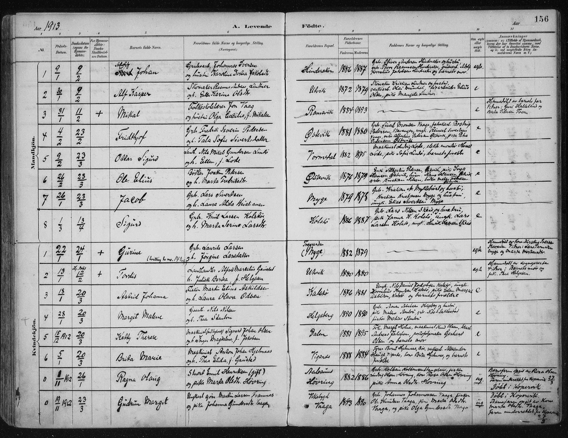 Avaldsnes sokneprestkontor, AV/SAST-A -101851/H/Ha/Haa/L0017: Parish register (official) no. A 17, 1889-1920, p. 156