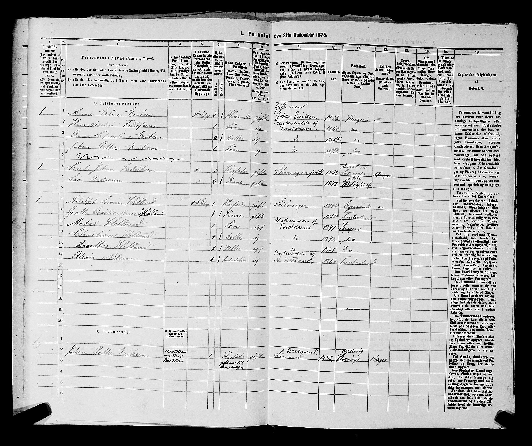 SAKO, 1875 census for 0801P Kragerø, 1875, p. 866