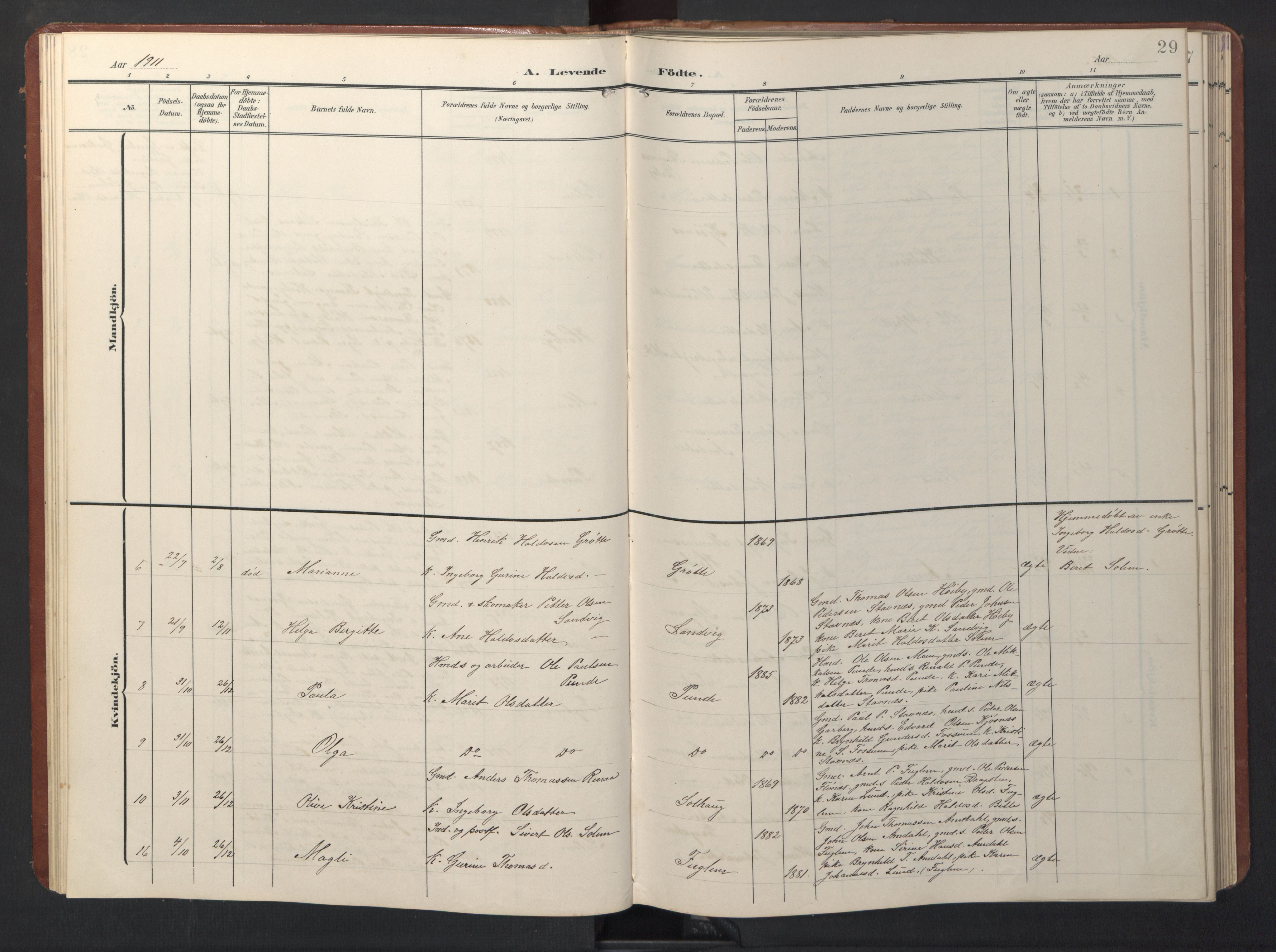 Ministerialprotokoller, klokkerbøker og fødselsregistre - Sør-Trøndelag, SAT/A-1456/696/L1161: Parish register (copy) no. 696C01, 1902-1950, p. 29