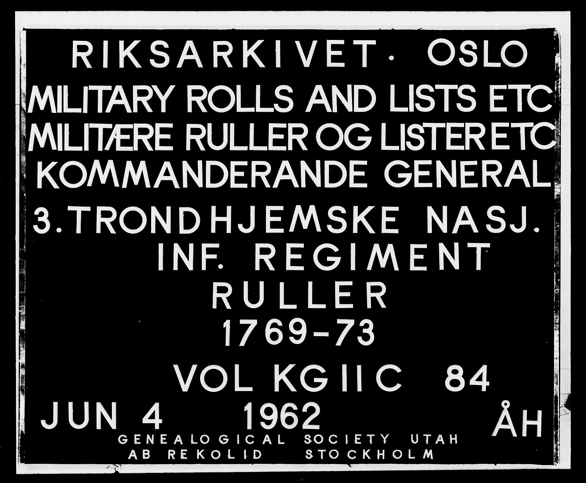 Generalitets- og kommissariatskollegiet, Det kongelige norske kommissariatskollegium, RA/EA-5420/E/Eh/L0084: 3. Trondheimske nasjonale infanteriregiment, 1769-1773, p. 1