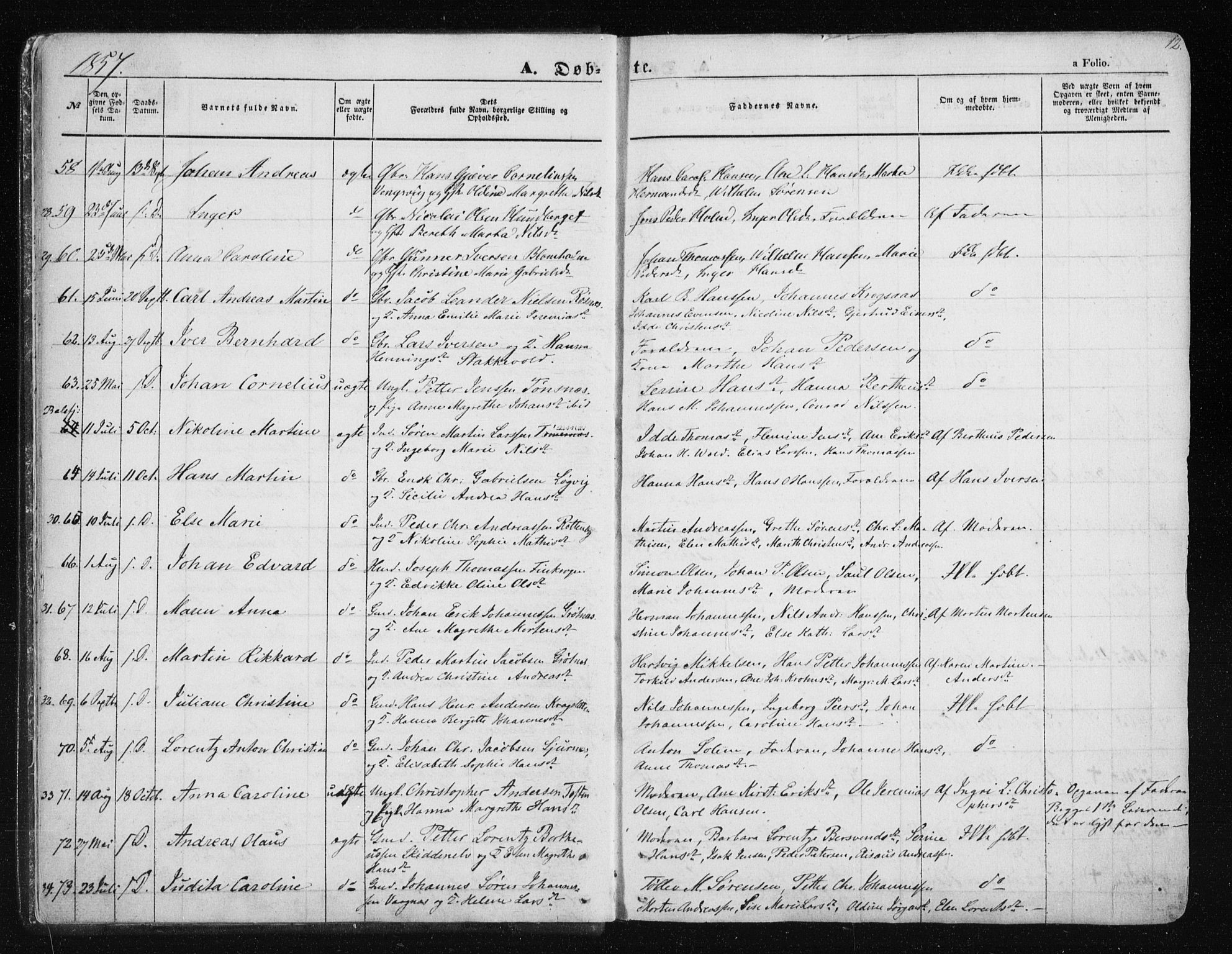 Tromsøysund sokneprestkontor, SATØ/S-1304/G/Ga/L0001kirke: Parish register (official) no. 1, 1856-1867, p. 12