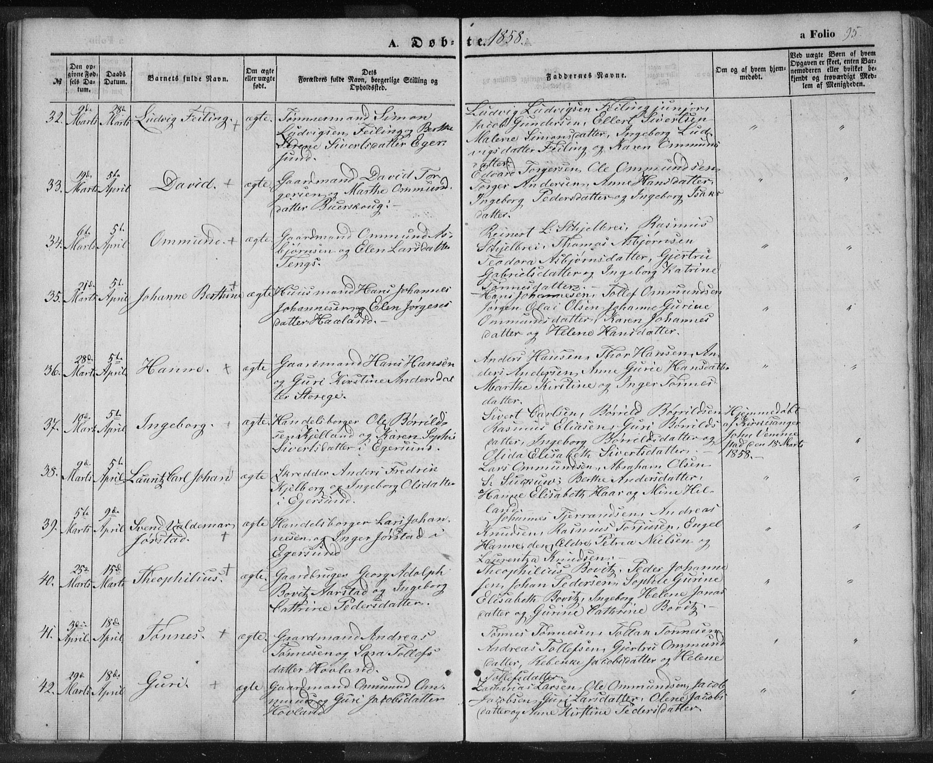 Eigersund sokneprestkontor, SAST/A-101807/S08/L0012: Parish register (official) no. A 12.1, 1850-1865, p. 95