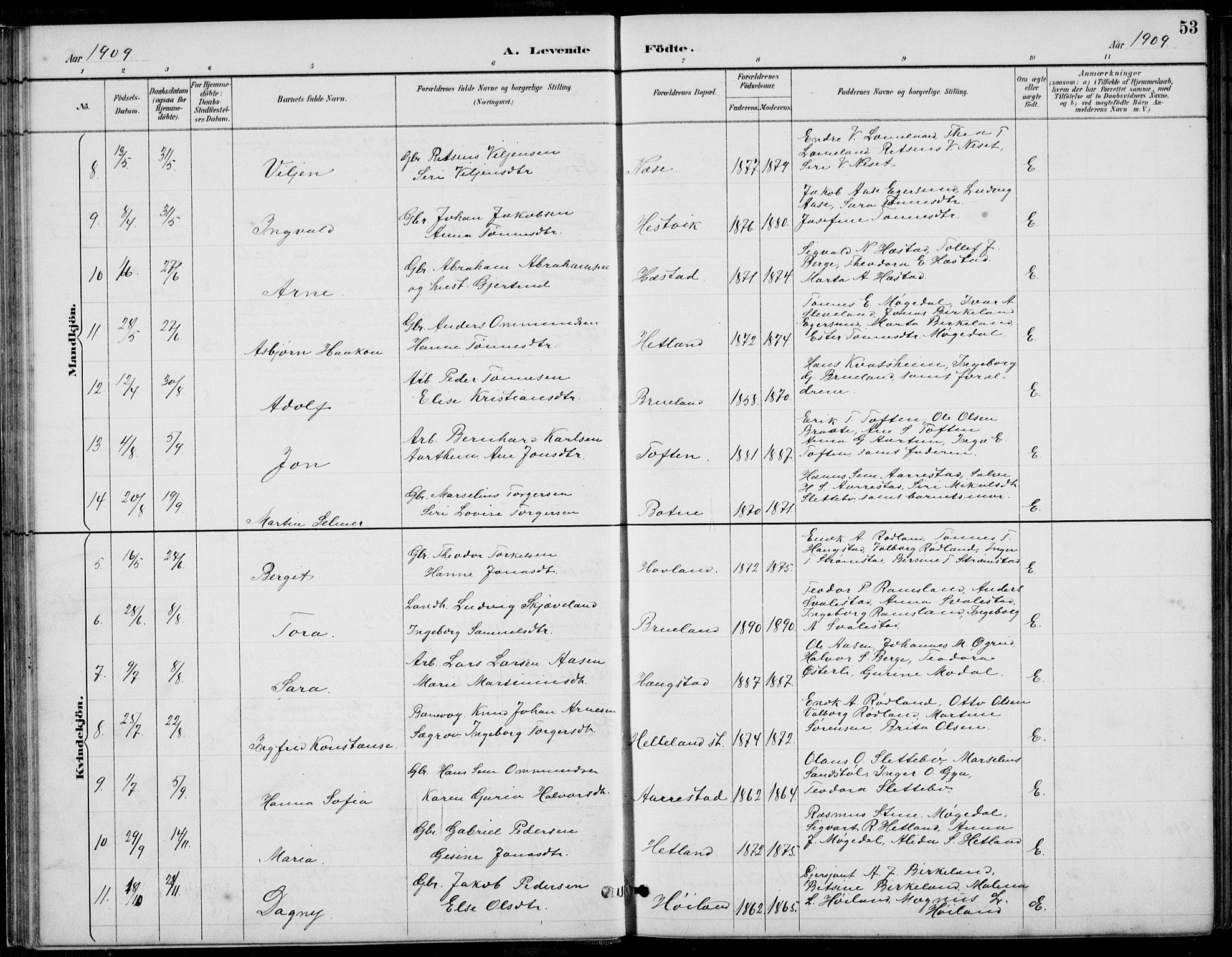 Helleland sokneprestkontor, SAST/A-101810: Parish register (copy) no. B 4, 1887-1941, p. 53