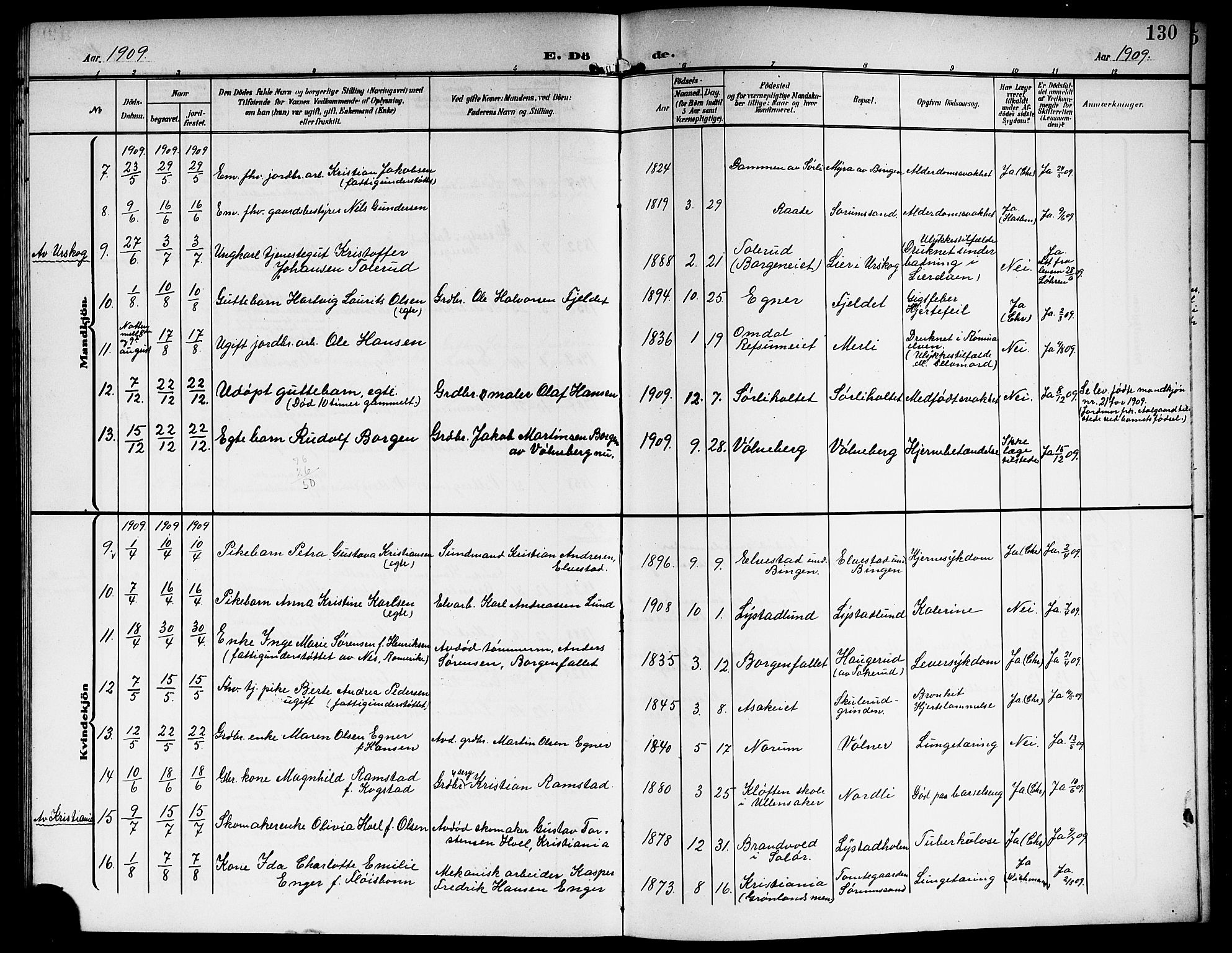 Sørum prestekontor Kirkebøker, AV/SAO-A-10303/G/Ga/L0007: Parish register (copy) no. I 7, 1907-1917, p. 130