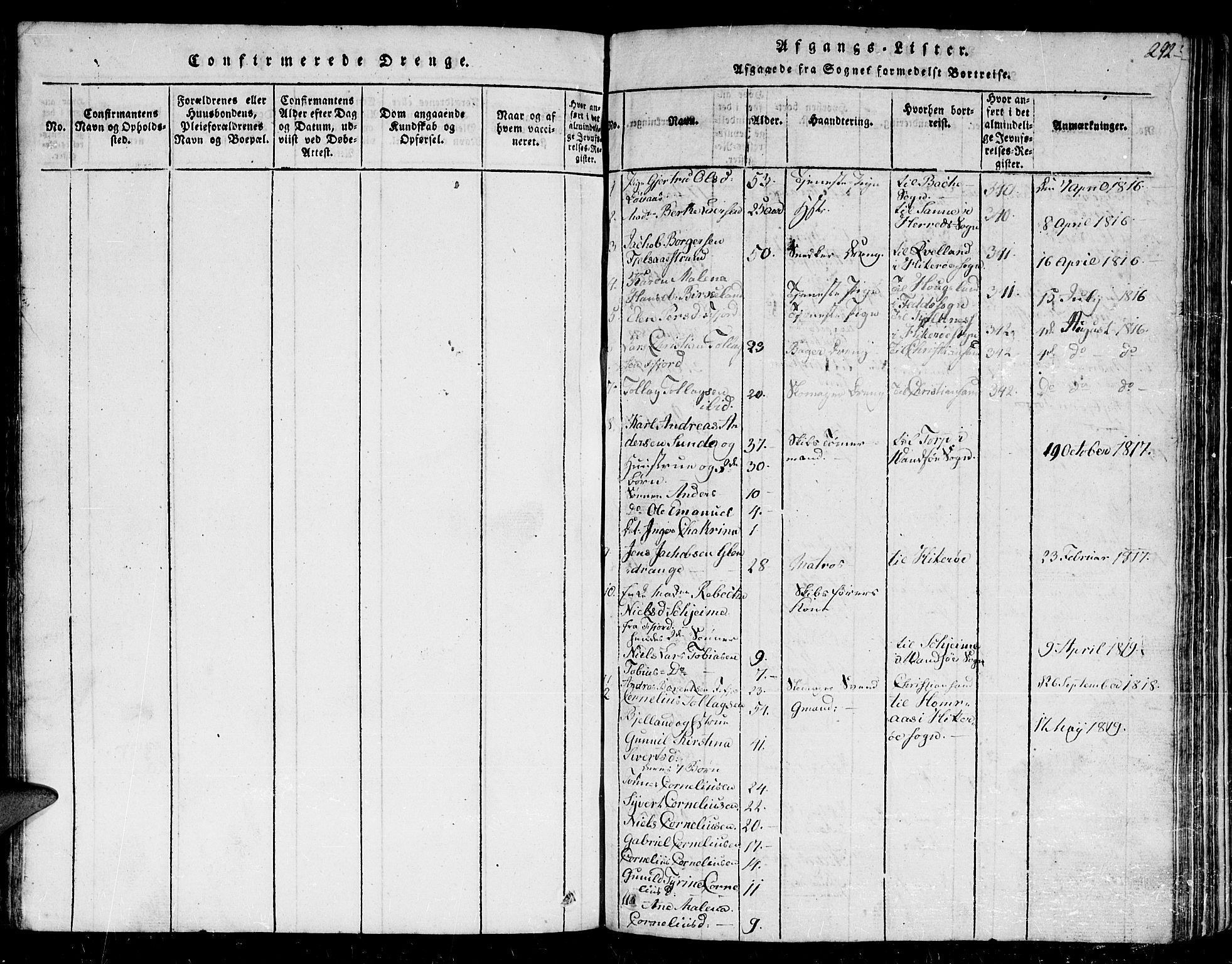 Flekkefjord sokneprestkontor, SAK/1111-0012/F/Fb/Fbc/L0003: Parish register (copy) no. B 3, 1815-1826, p. 292