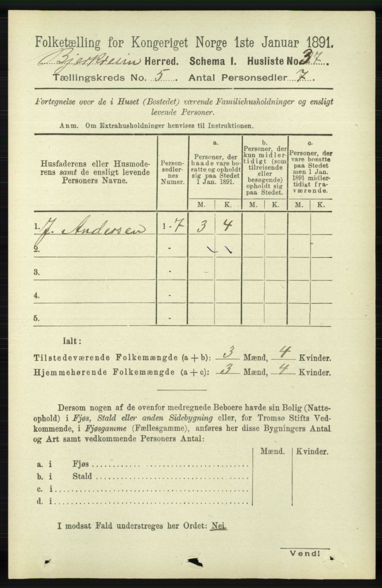 RA, 1891 census for 1114 Bjerkreim, 1891, p. 1689