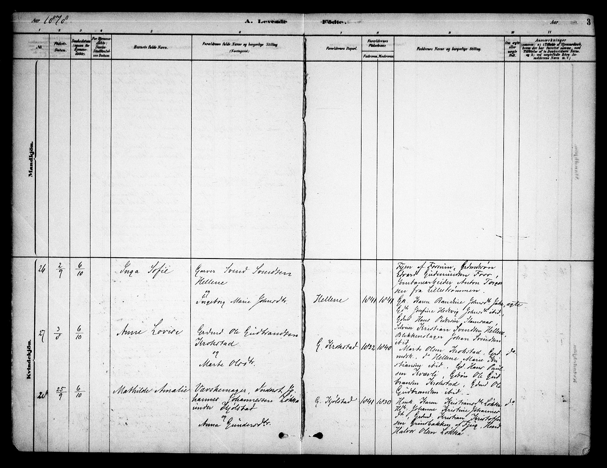 Aurskog prestekontor Kirkebøker, SAO/A-10304a/F/Fb/L0001: Parish register (official) no. II 1, 1878-1909, p. 3