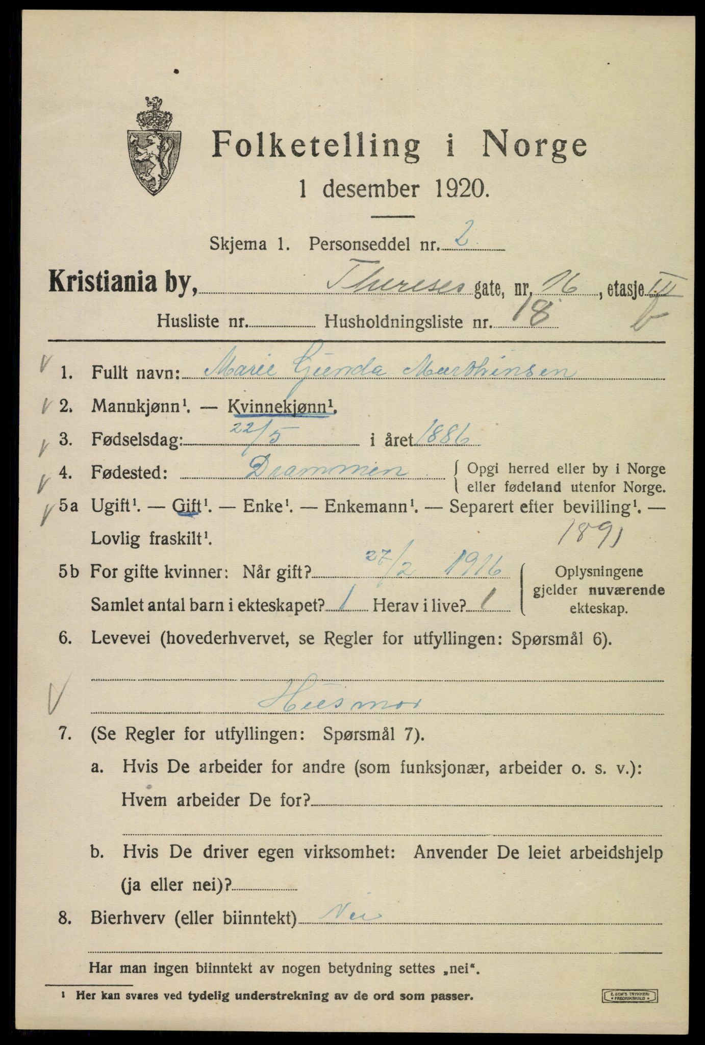 SAO, 1920 census for Kristiania, 1920, p. 567421