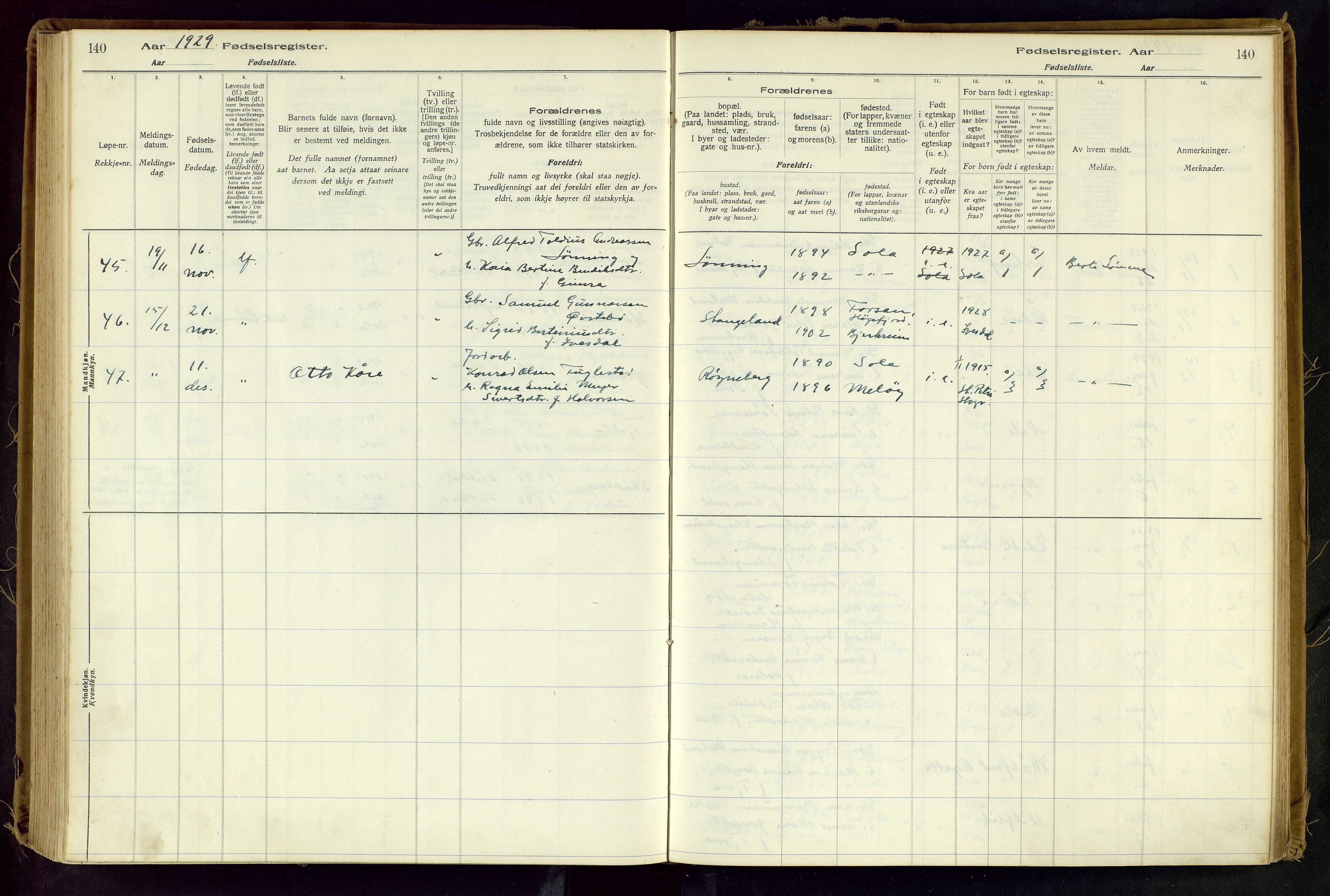 Håland sokneprestkontor, AV/SAST-A-101802/001/704BA/L0001: Birth register no. 1, 1916-1936, p. 140