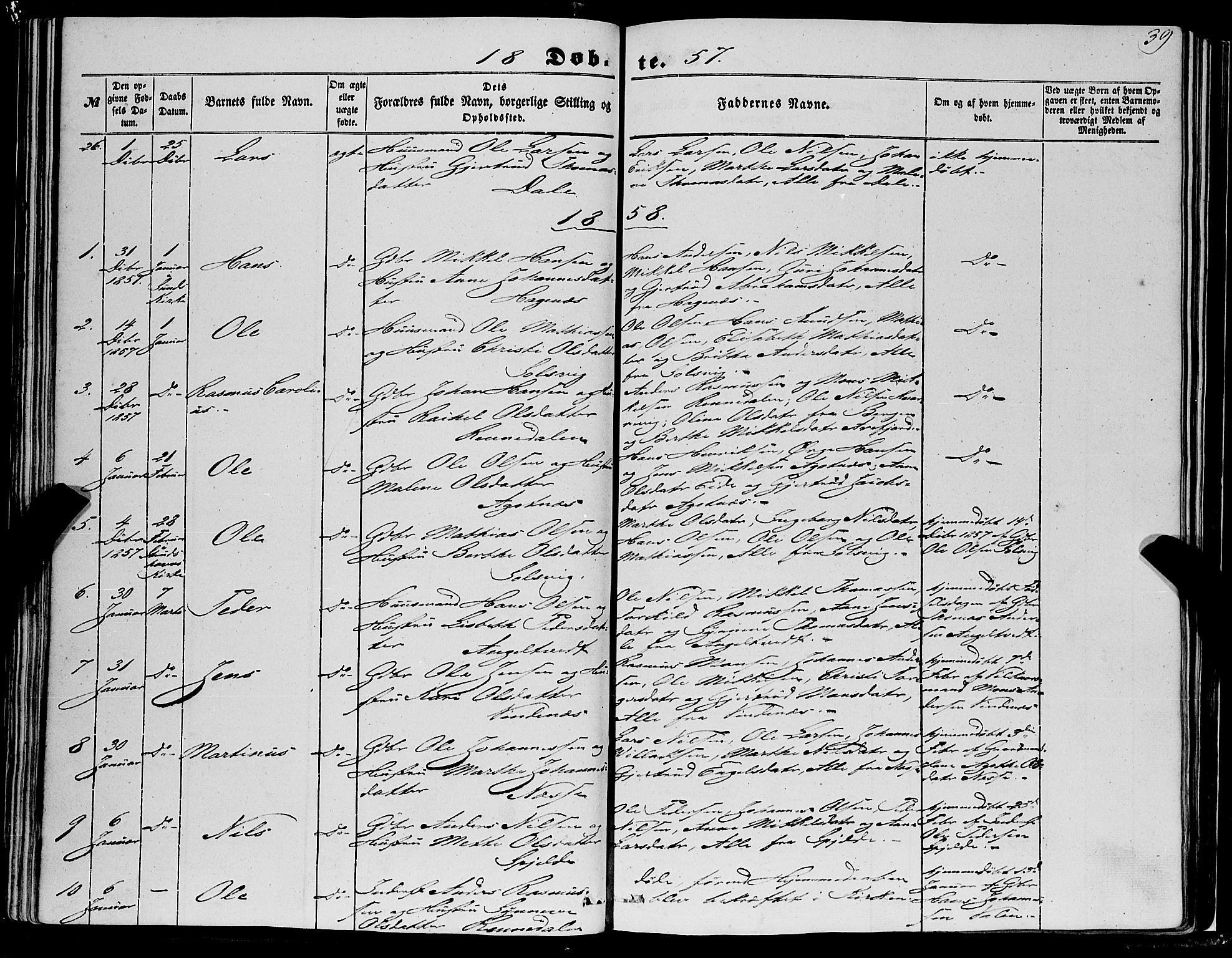 Fjell sokneprestembete, SAB/A-75301/H/Haa: Parish register (official) no. A 2, 1847-1864, p. 39