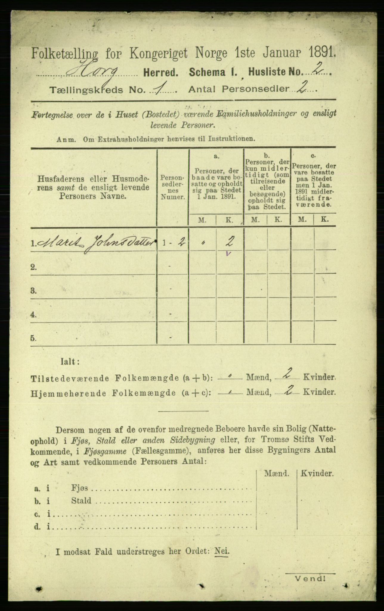 RA, 1891 census for 1650 Horg, 1891, p. 19