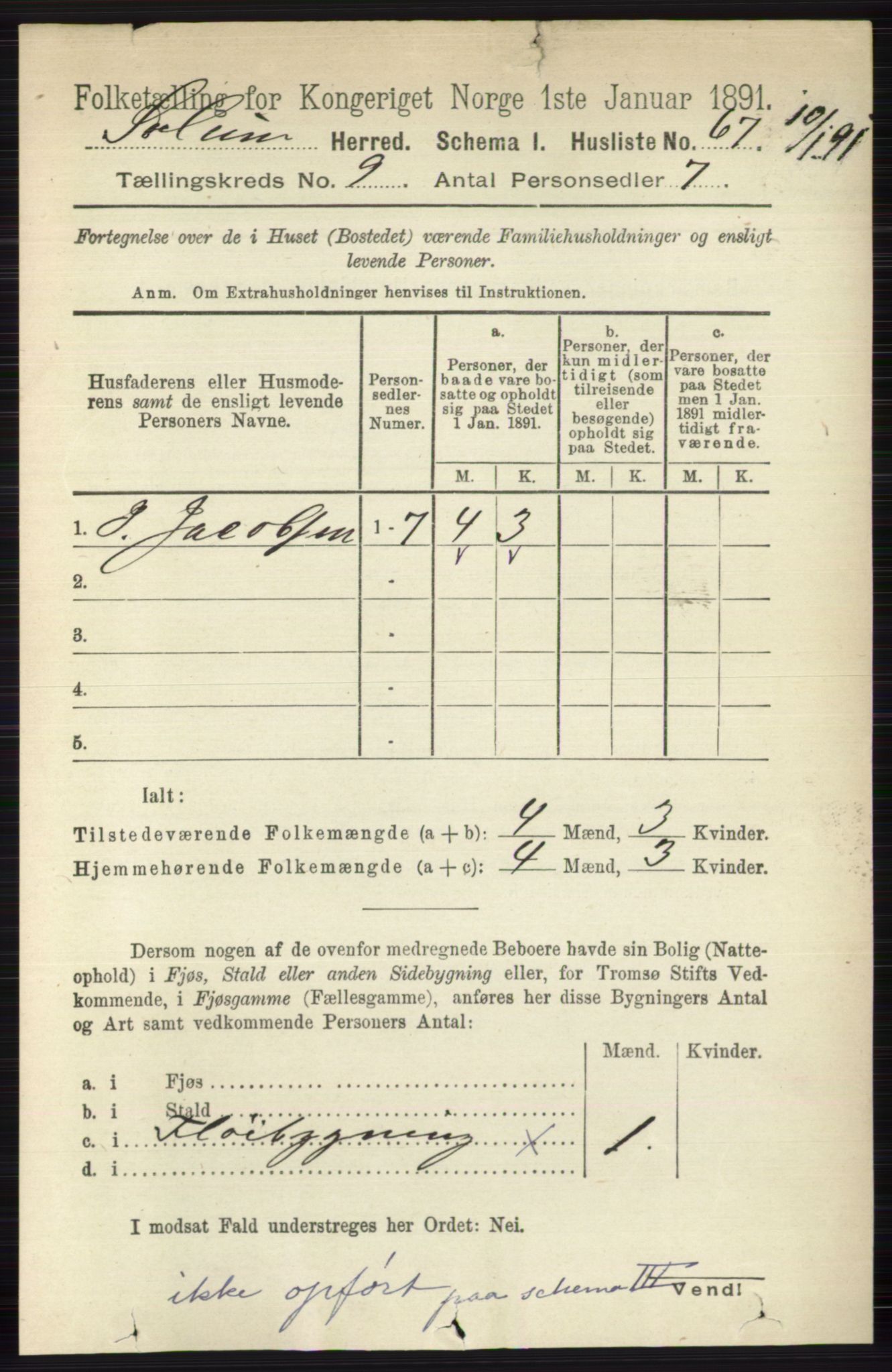 RA, 1891 census for 0818 Solum, 1891, p. 1923