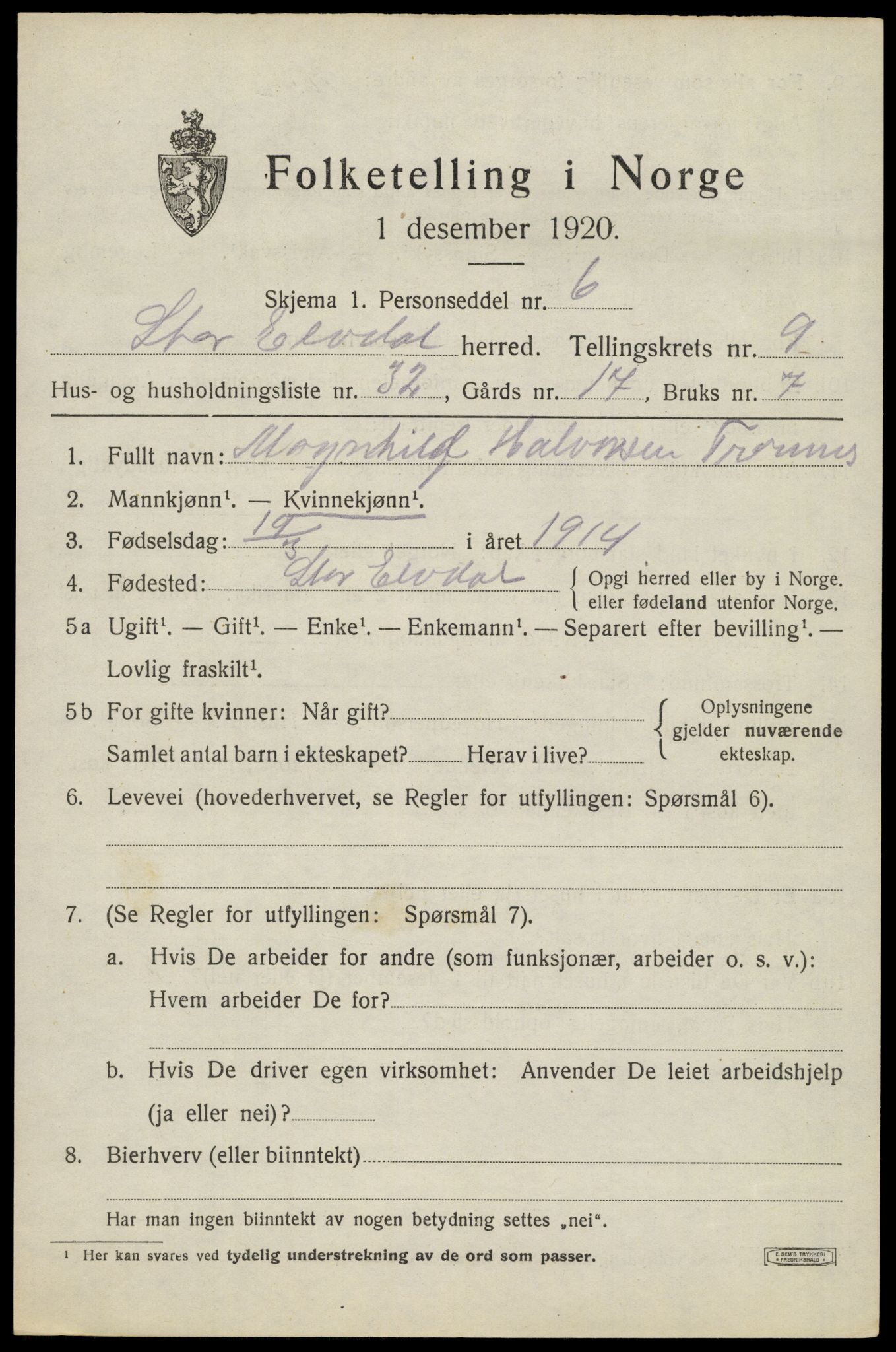 SAH, 1920 census for Stor-Elvdal, 1920, p. 8854