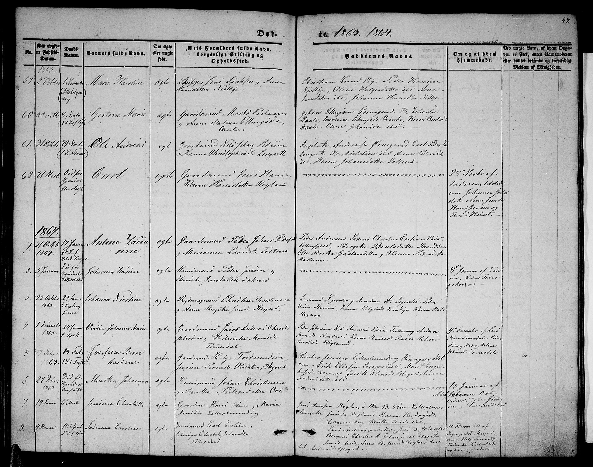 Ministerialprotokoller, klokkerbøker og fødselsregistre - Nordland, SAT/A-1459/847/L0678: Parish register (copy) no. 847C06, 1854-1870, p. 47