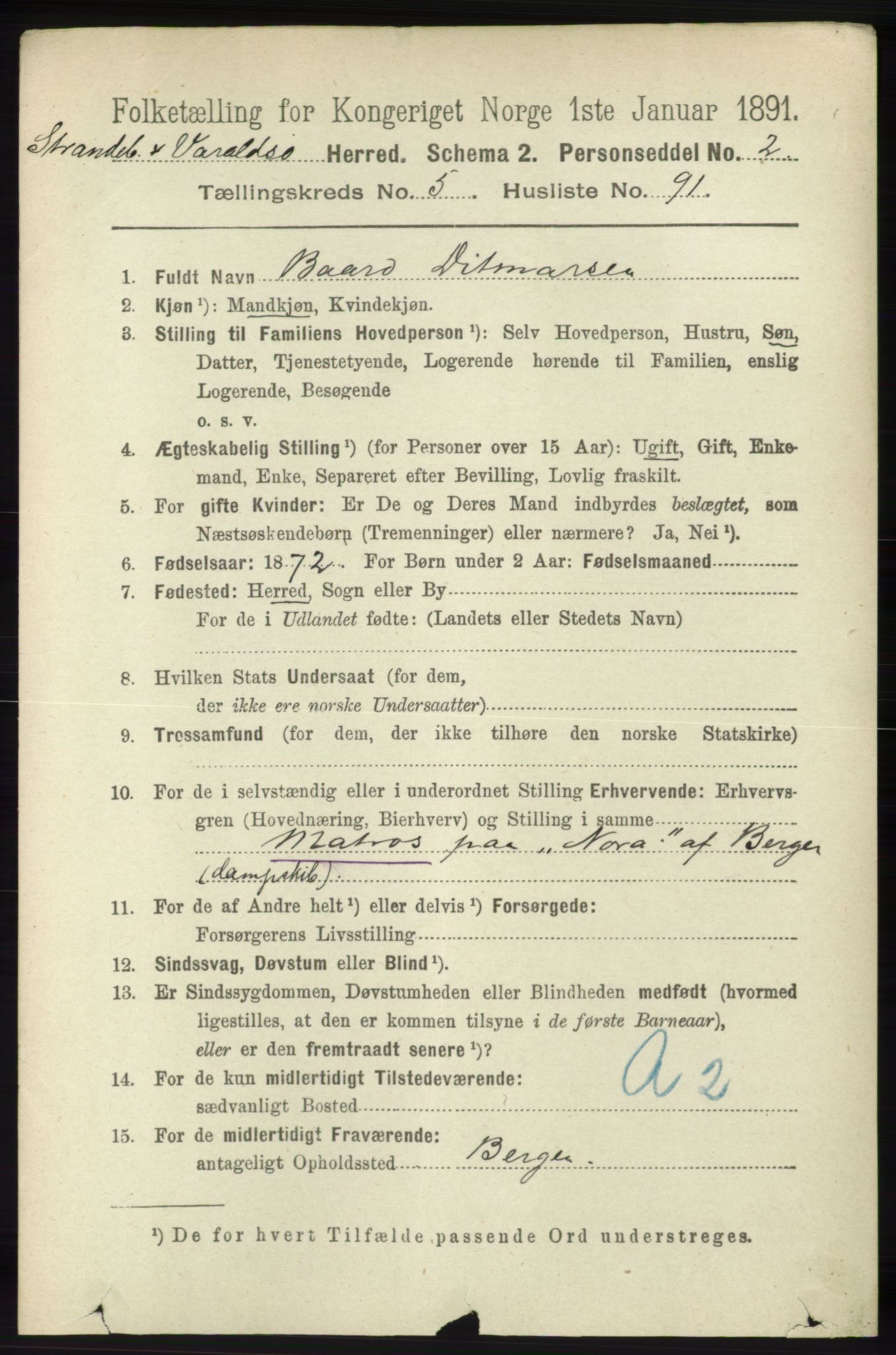 RA, 1891 census for 1226 Strandebarm og Varaldsøy, 1891, p. 2390