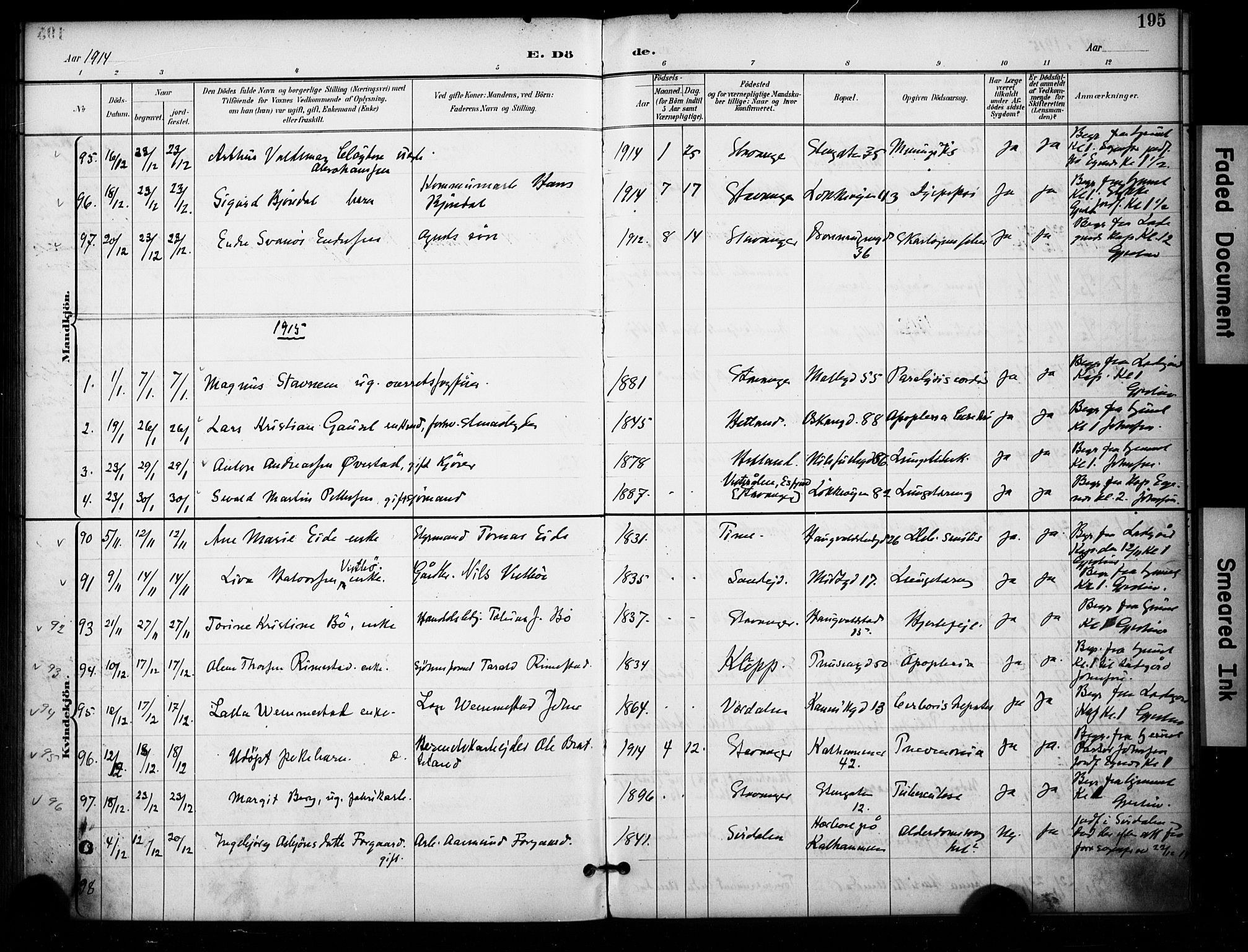 Domkirken sokneprestkontor, SAST/A-101812/001/30/30BA/L0032: Parish register (official) no. A 31, 1896-1917, p. 195