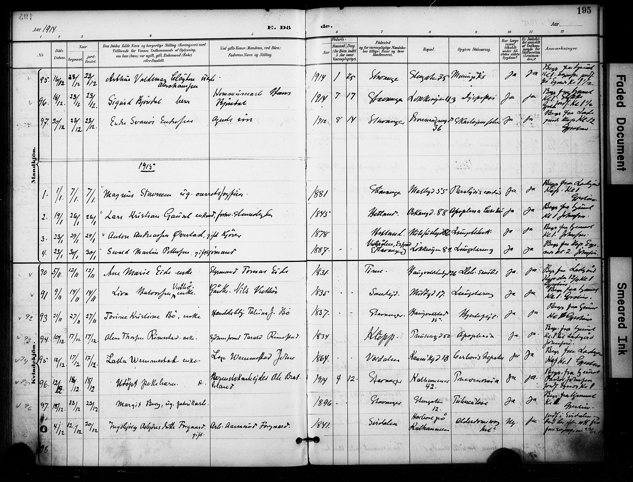 Domkirken sokneprestkontor, AV/SAST-A-101812/001/30/30BA/L0032: Parish register (official) no. A 31, 1896-1917, p. 195