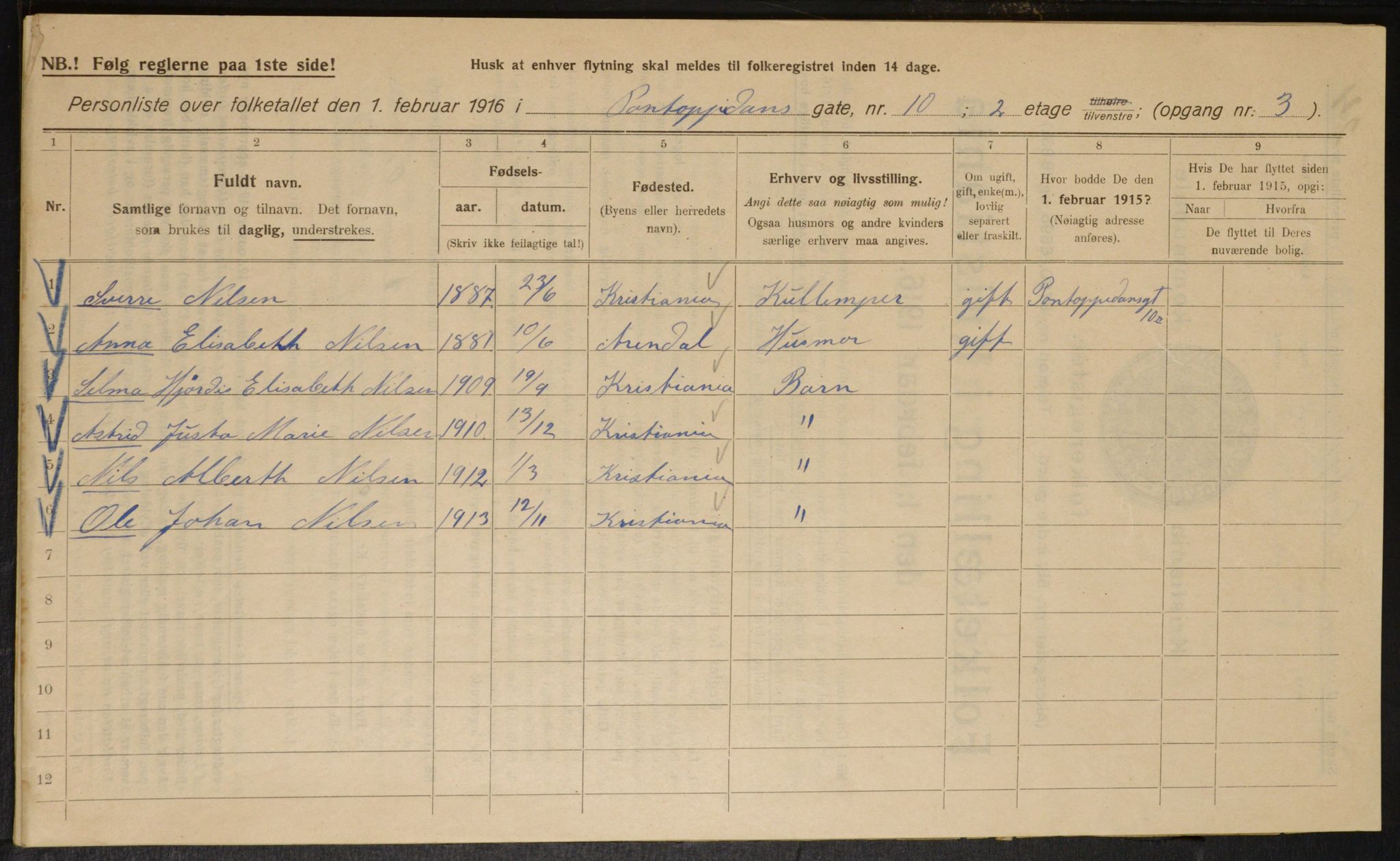 OBA, Municipal Census 1916 for Kristiania, 1916, p. 82885