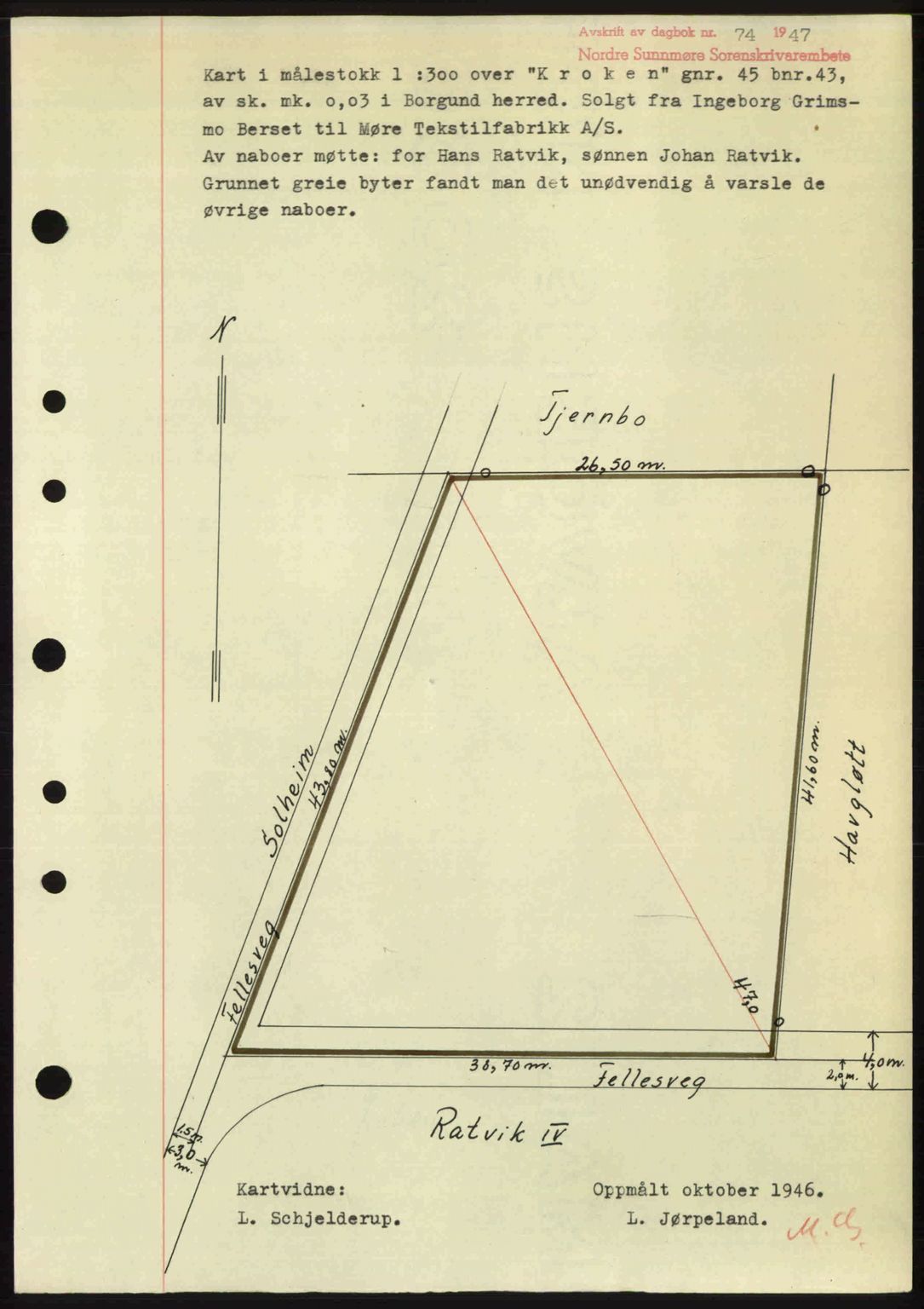 Nordre Sunnmøre sorenskriveri, AV/SAT-A-0006/1/2/2C/2Ca: Mortgage book no. A23, 1946-1947, Diary no: : 74/1947