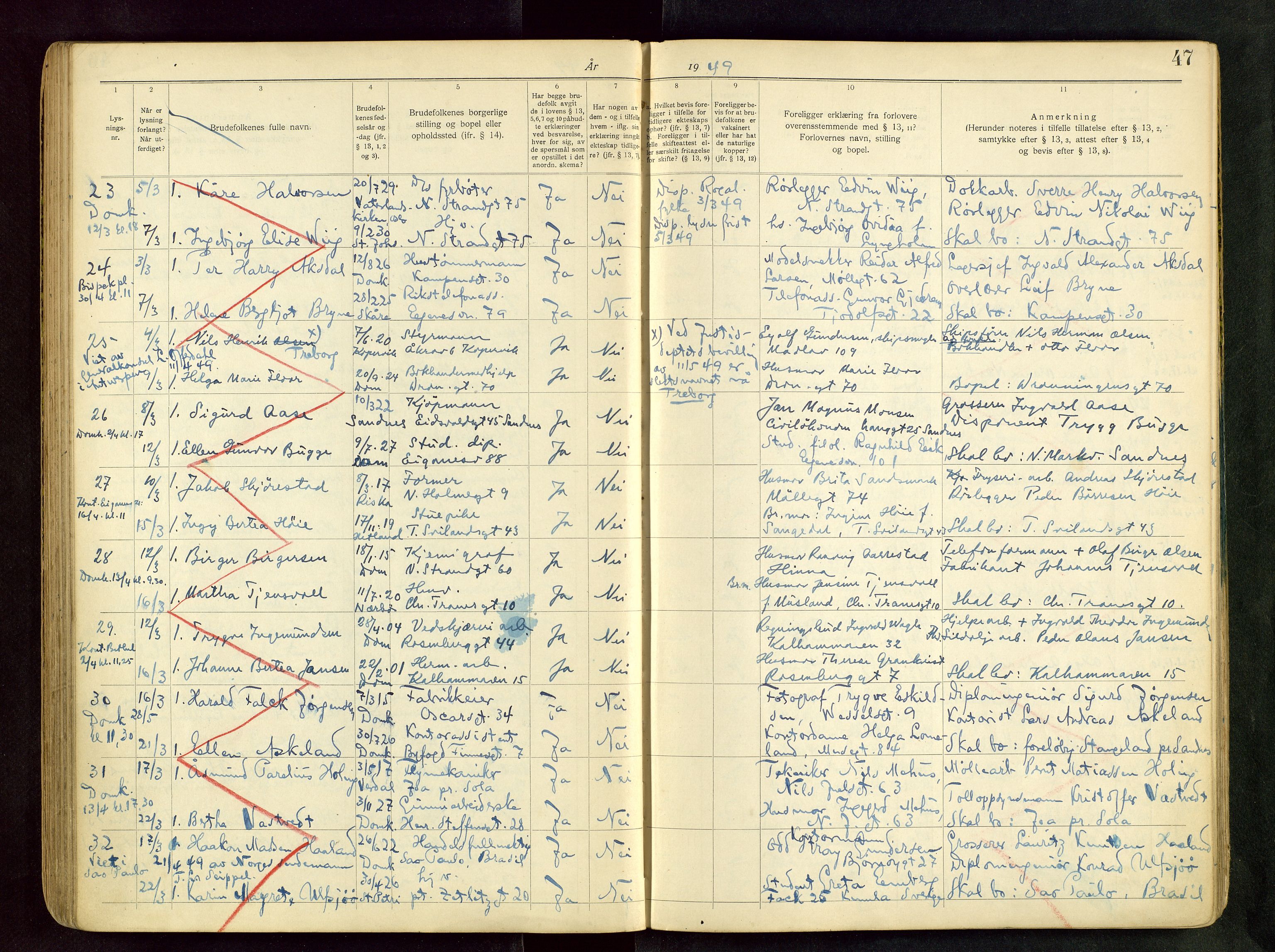 Domkirken sokneprestkontor, AV/SAST-A-101812/001/70/705BB/L0004: Banns register no. 4, 1943-1951, p. 47