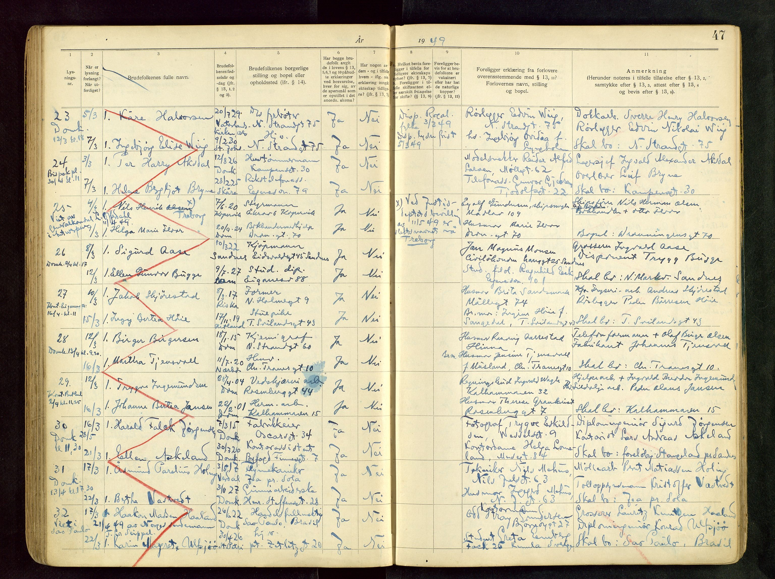 Domkirken sokneprestkontor, SAST/A-101812/001/70/705BB/L0004: Banns register no. 4, 1943-1951, p. 47