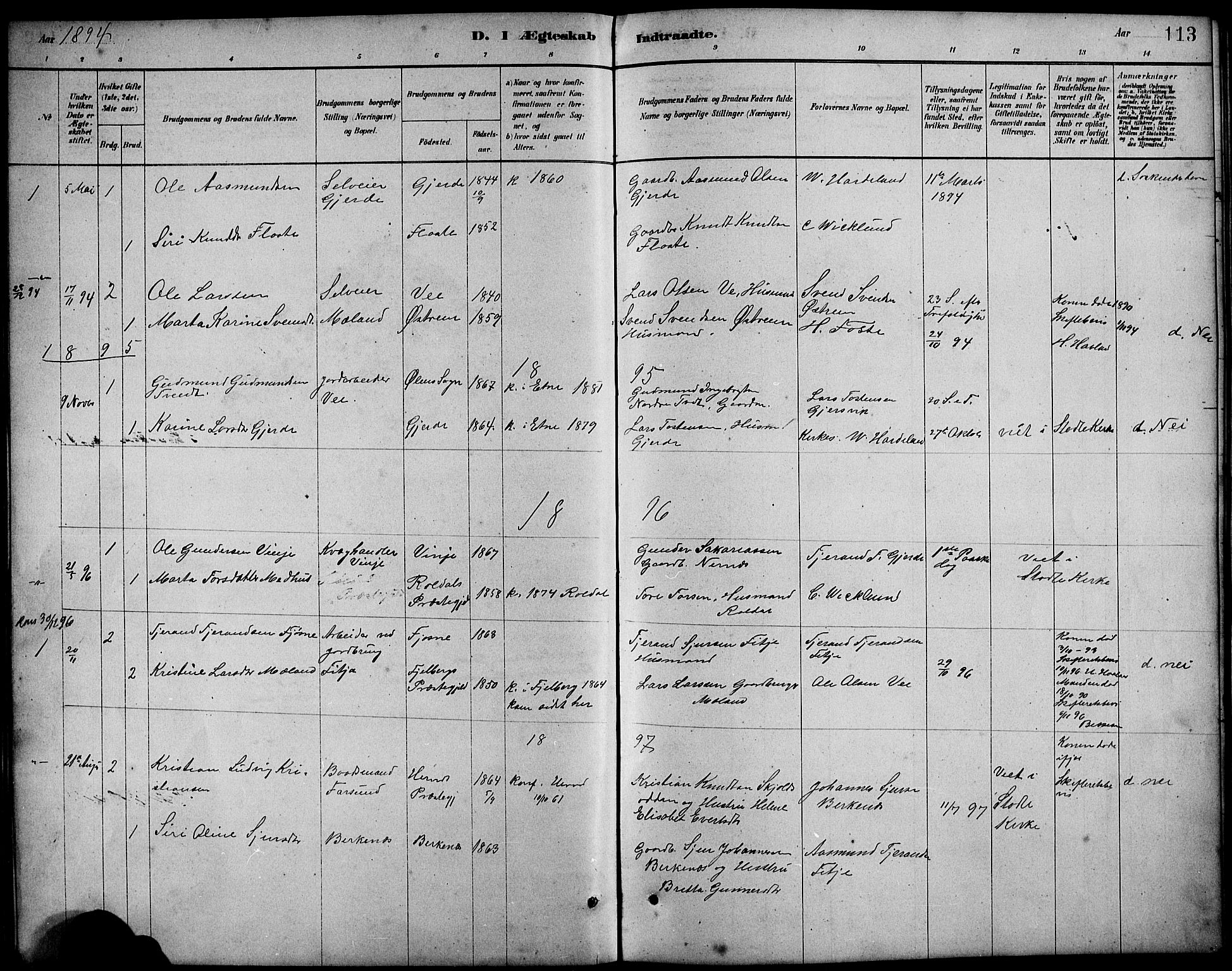 Etne sokneprestembete, SAB/A-75001/H/Hab: Parish register (copy) no. B 4, 1879-1897, p. 113