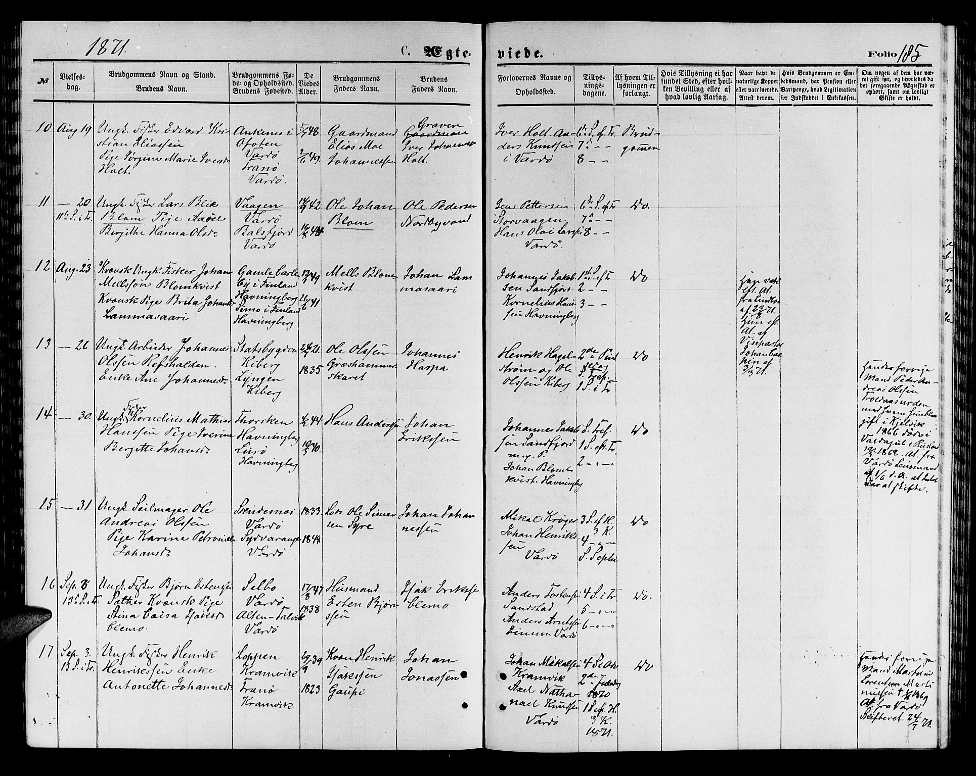 Vardø sokneprestkontor, AV/SATØ-S-1332/H/Hb/L0003klokker: Parish register (copy) no. 3, 1871-1878, p. 185