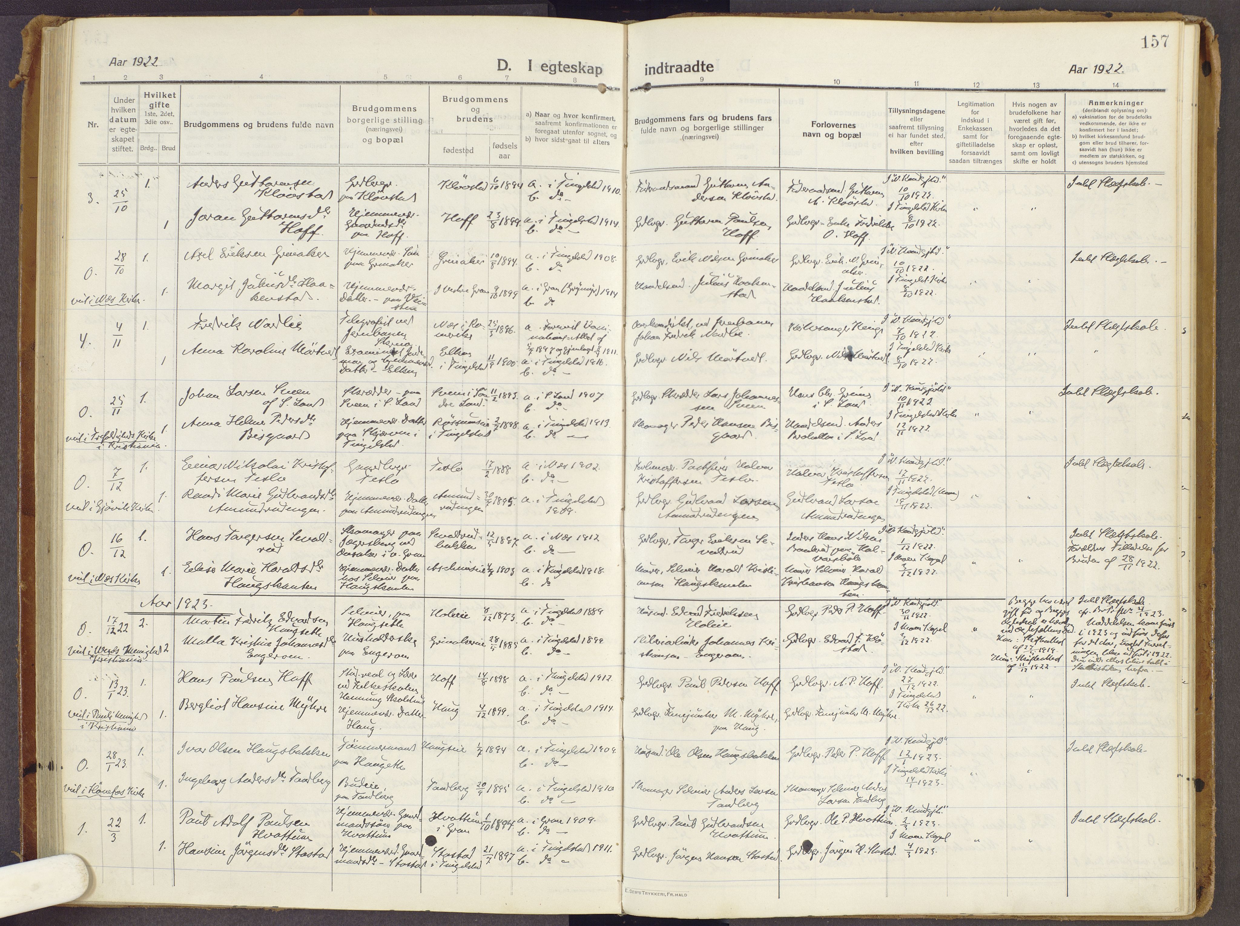 Brandbu prestekontor, SAH/PREST-114/H/Ha/Haa/L0003: Parish register (official) no. 3, 1914-1928, p. 157