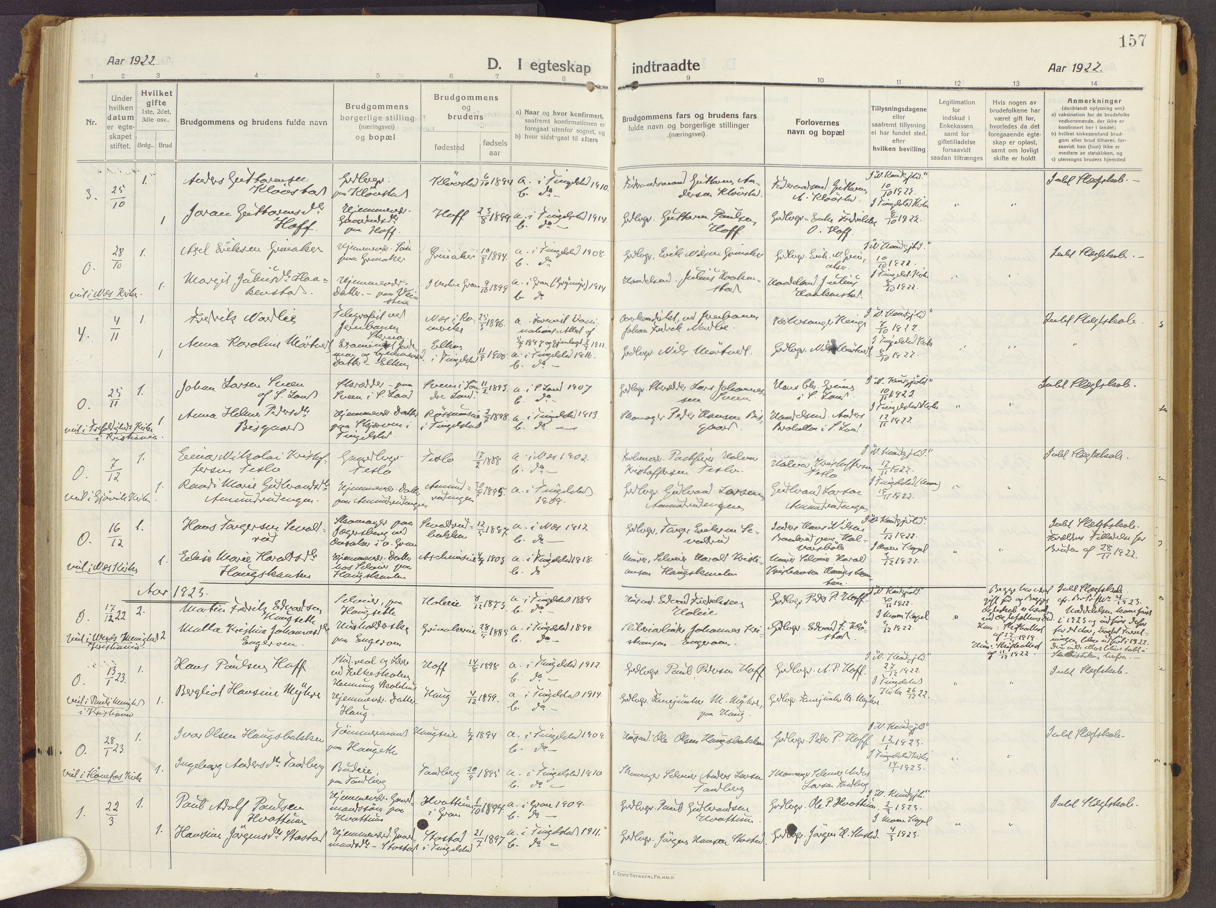 Brandbu prestekontor, AV/SAH-PREST-114/H/Ha/Haa/L0003: Parish register (official) no. 3, 1914-1928, p. 157