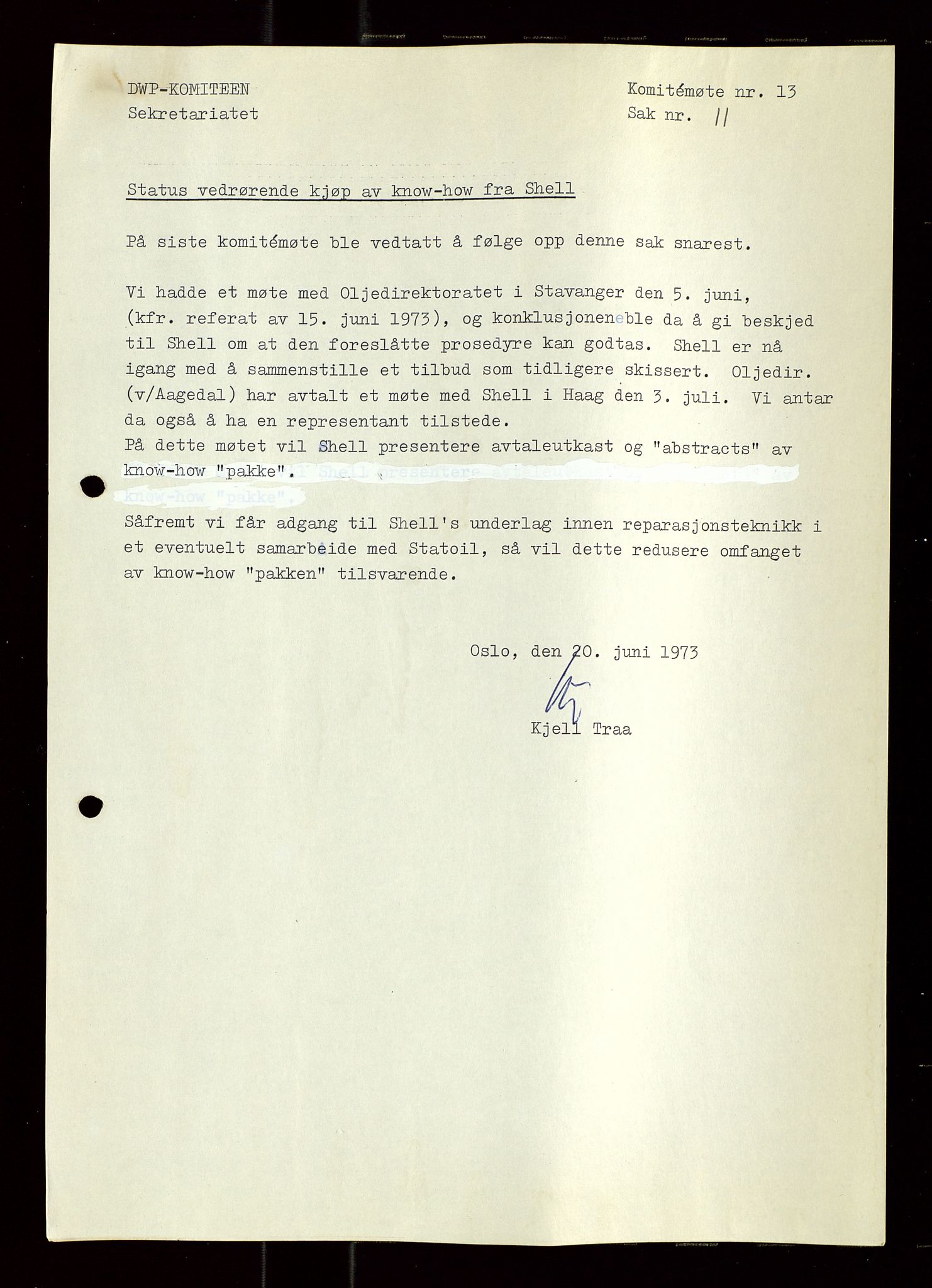 Industridepartementet, Oljekontoret, AV/SAST-A-101348/Di/L0004: DWP, møter, komite`møter, 761 forskning/teknologi, 1972-1975, p. 106