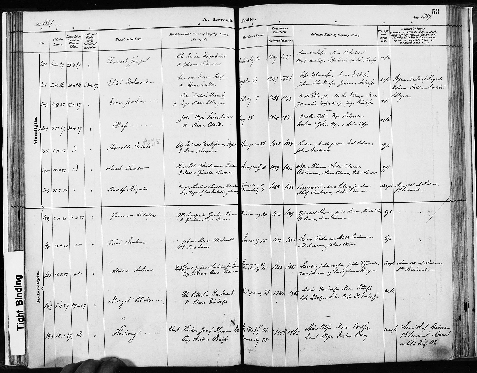 Kampen prestekontor Kirkebøker, AV/SAO-A-10853/F/Fa/L0003: Parish register (official) no. I 3, 1886-1892, p. 53