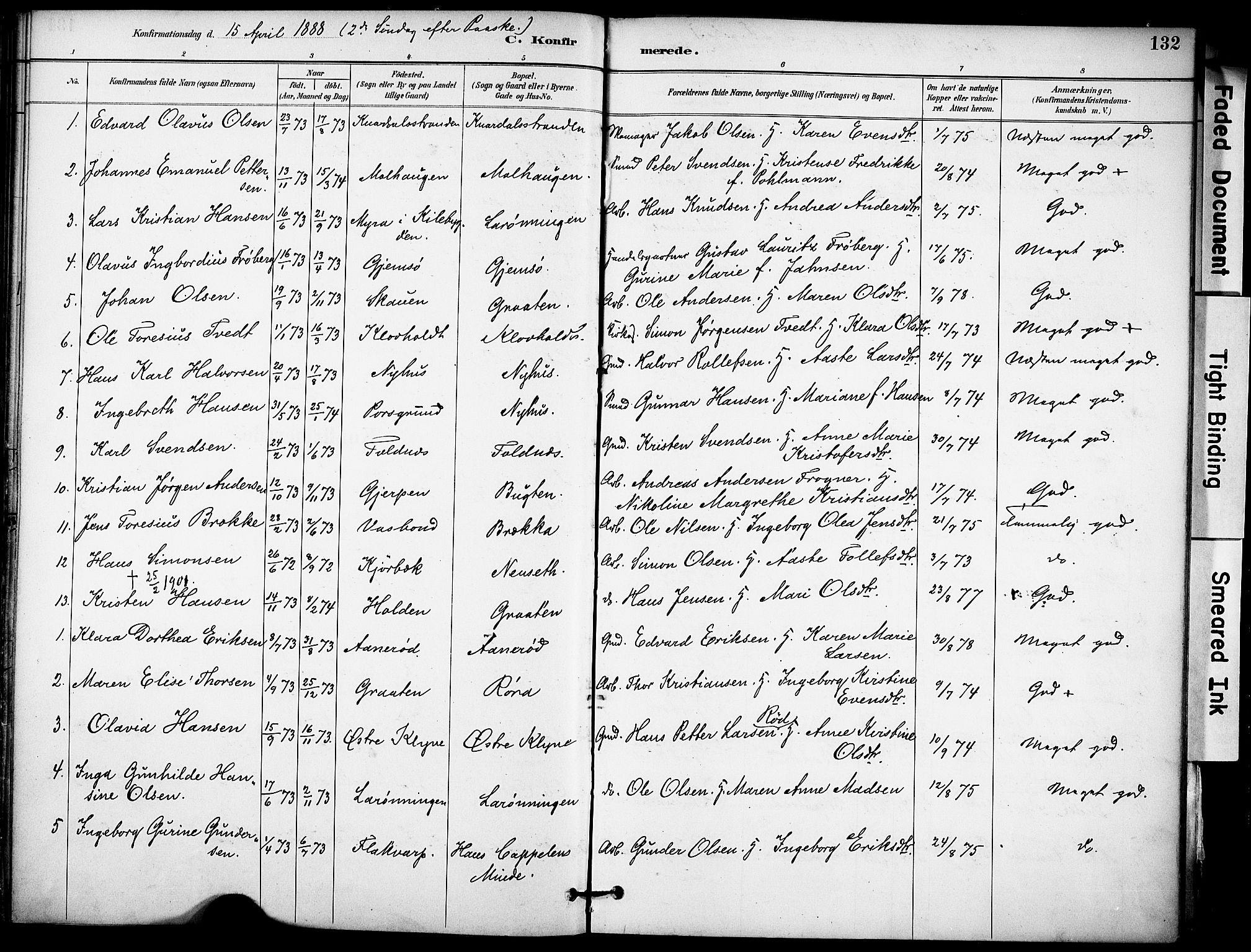 Solum kirkebøker, SAKO/A-306/F/Fa/L0010: Parish register (official) no. I 10, 1888-1898, p. 132