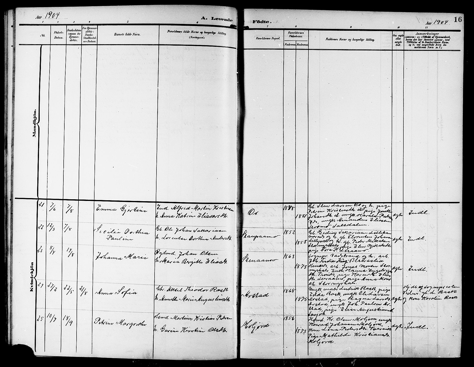 Ministerialprotokoller, klokkerbøker og fødselsregistre - Nordland, AV/SAT-A-1459/846/L0655: Parish register (copy) no. 846C05, 1902-1916, p. 16