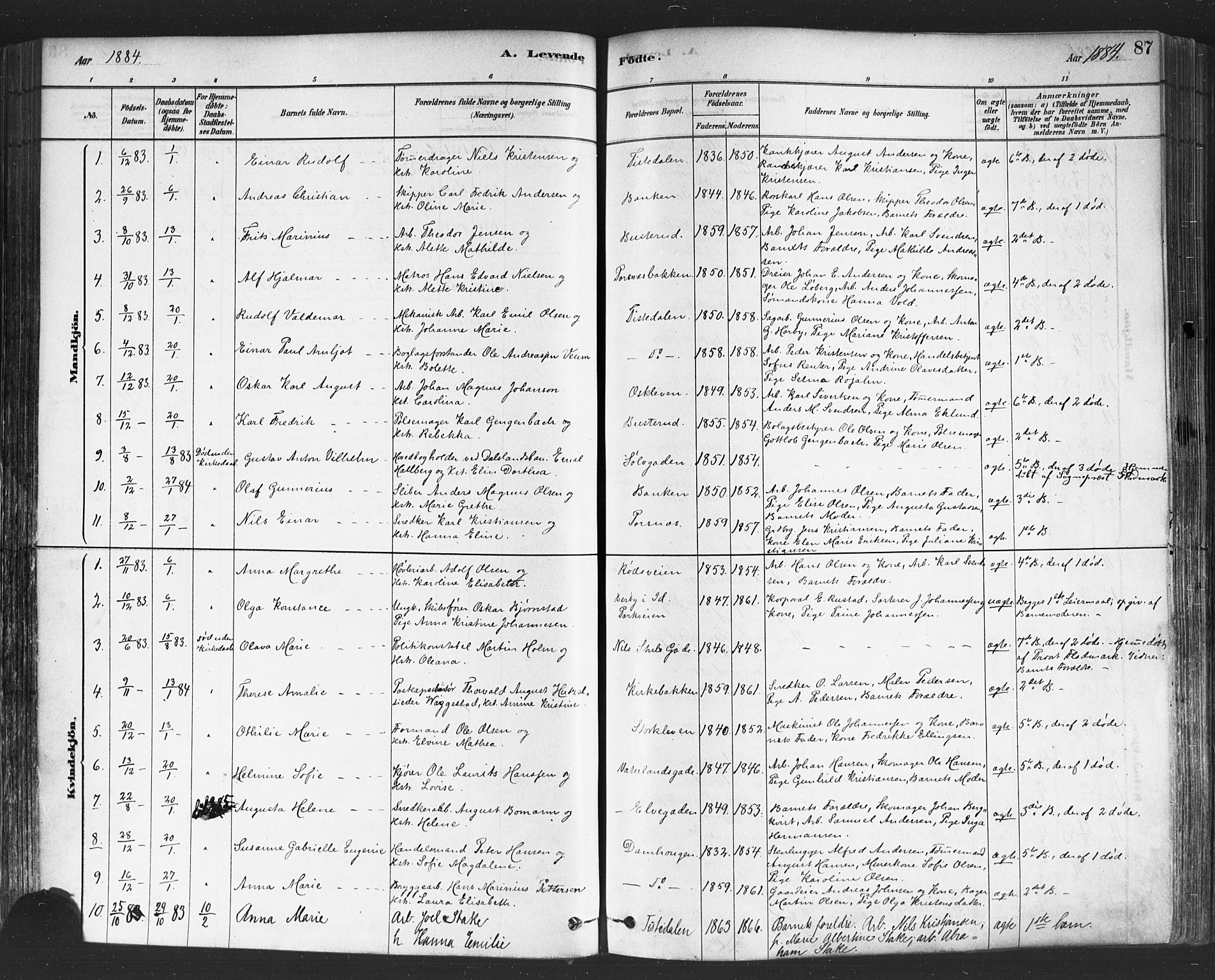 Halden prestekontor Kirkebøker, SAO/A-10909/F/Fa/L0011: Parish register (official) no. I 11, 1878-1889, p. 87