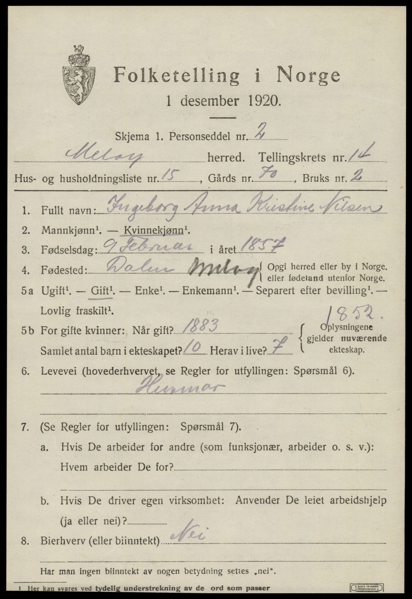 SAT, 1920 census for Meløy, 1920, p. 9329