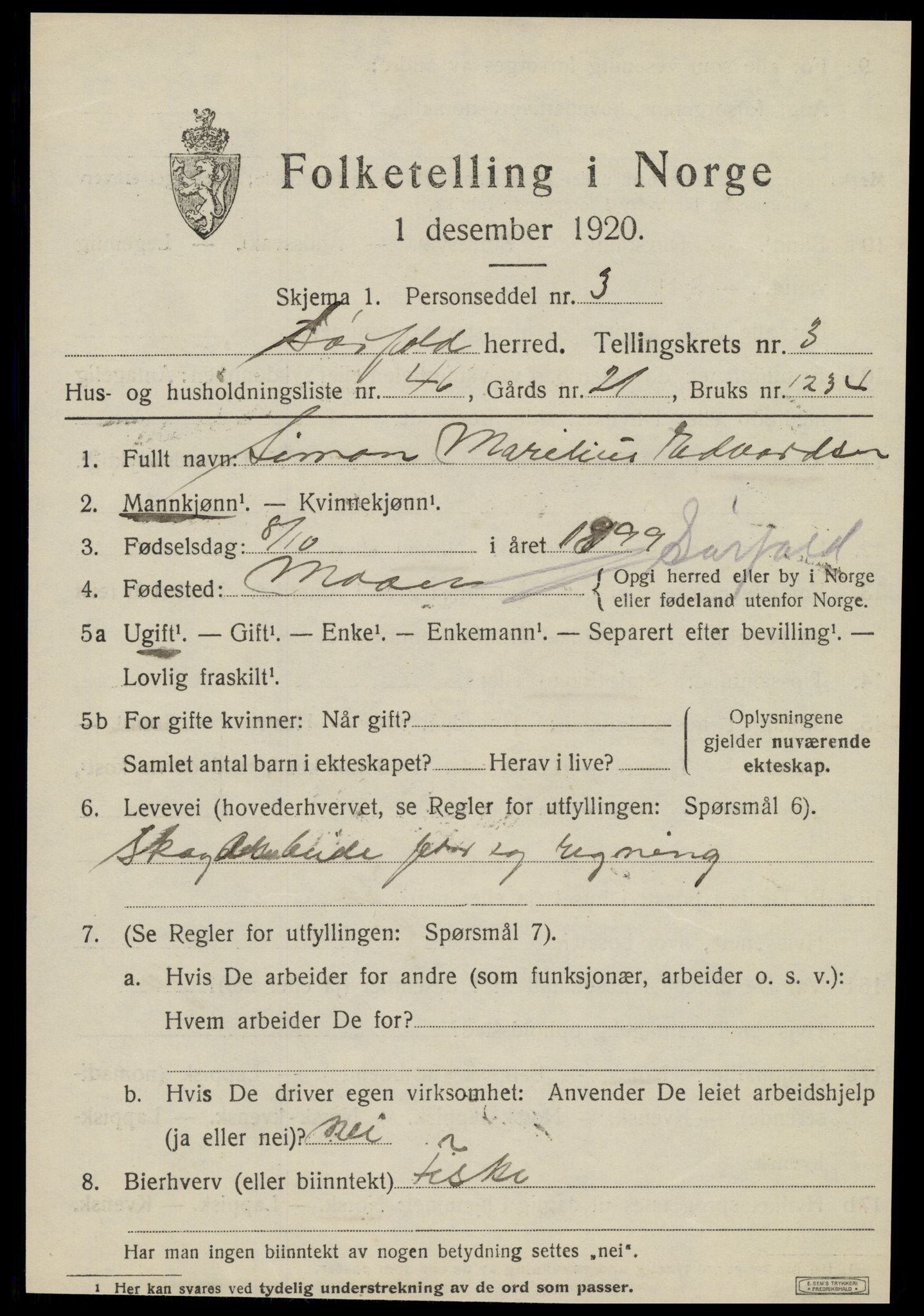 SAT, 1920 census for Sørfold, 1920, p. 2611